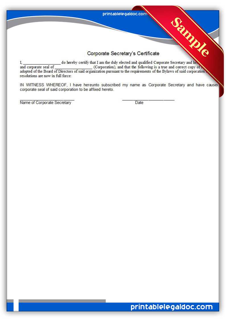 Free Printable Corporate Secretary's Certificate Form (Generic) Throughout Corporate Secretary Certificate Template
