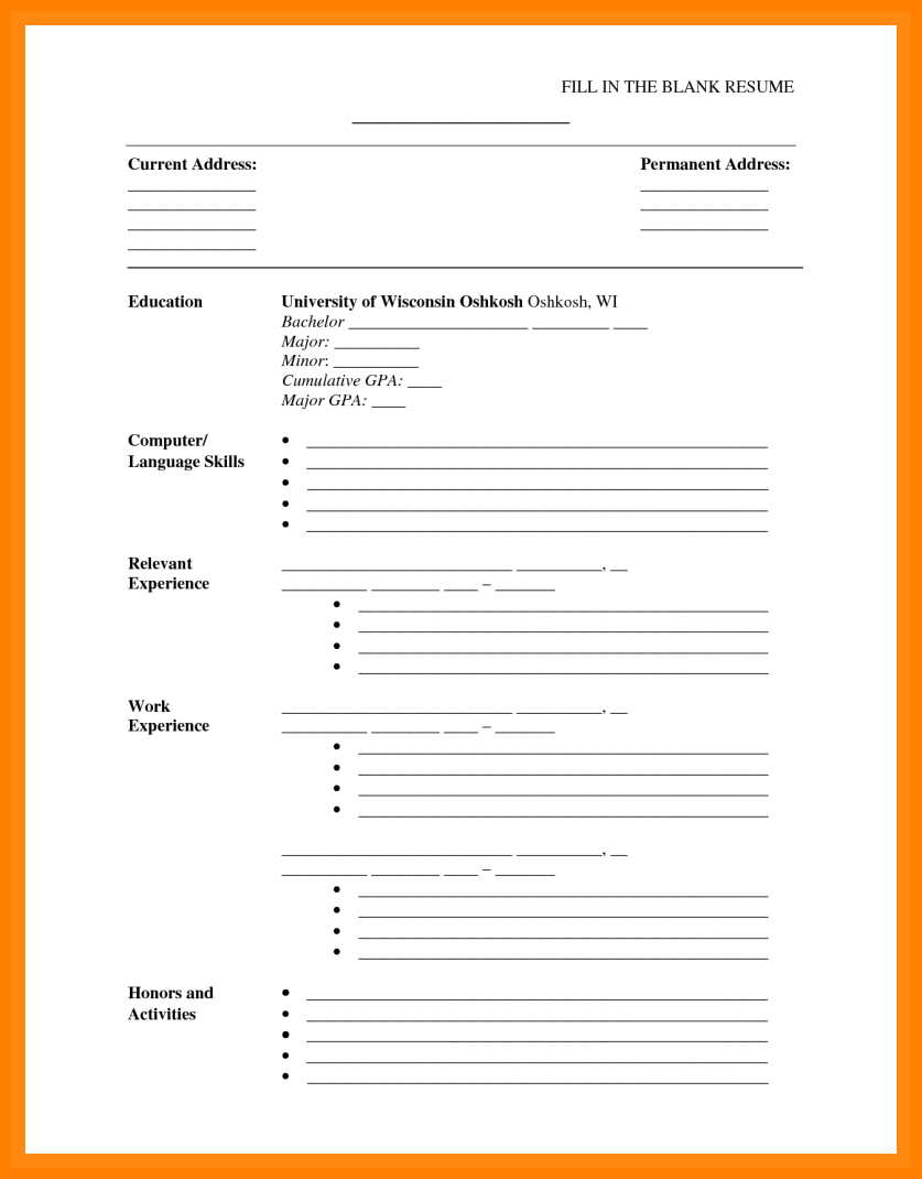 Free Printable Cv Template Download Curriculum Vitae Blank In Free Blank Cv Template Download