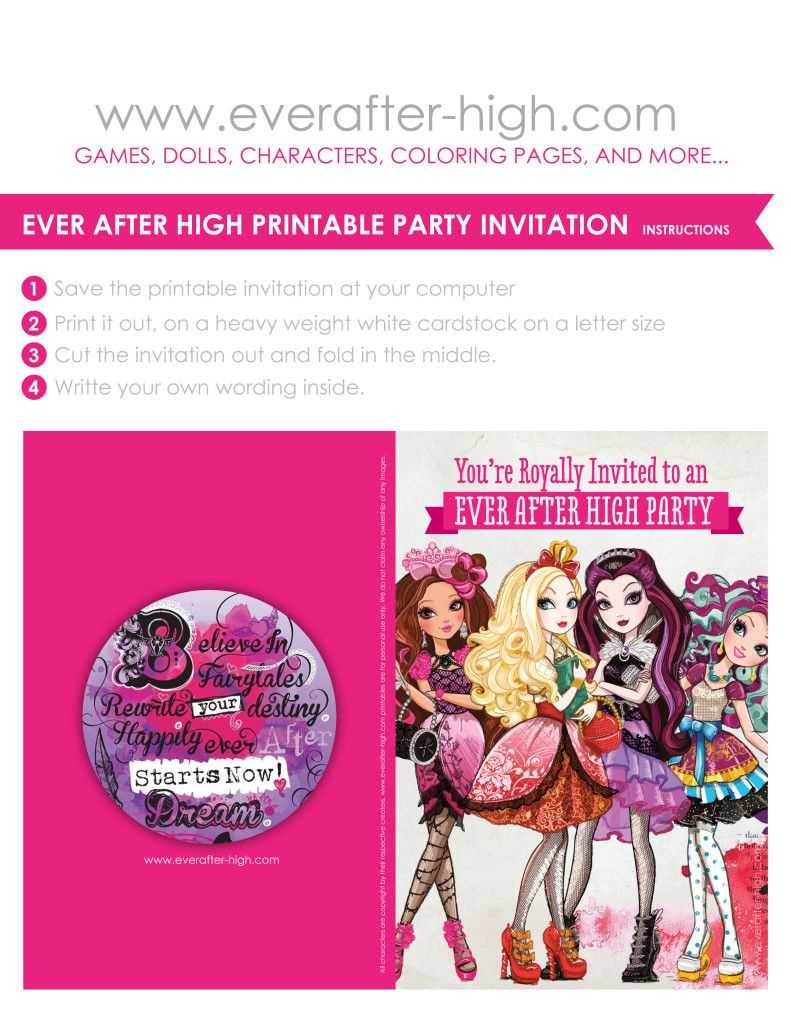 Free Printable For An Ever After High Birthday Party Inside Monster High Birthday Card Template