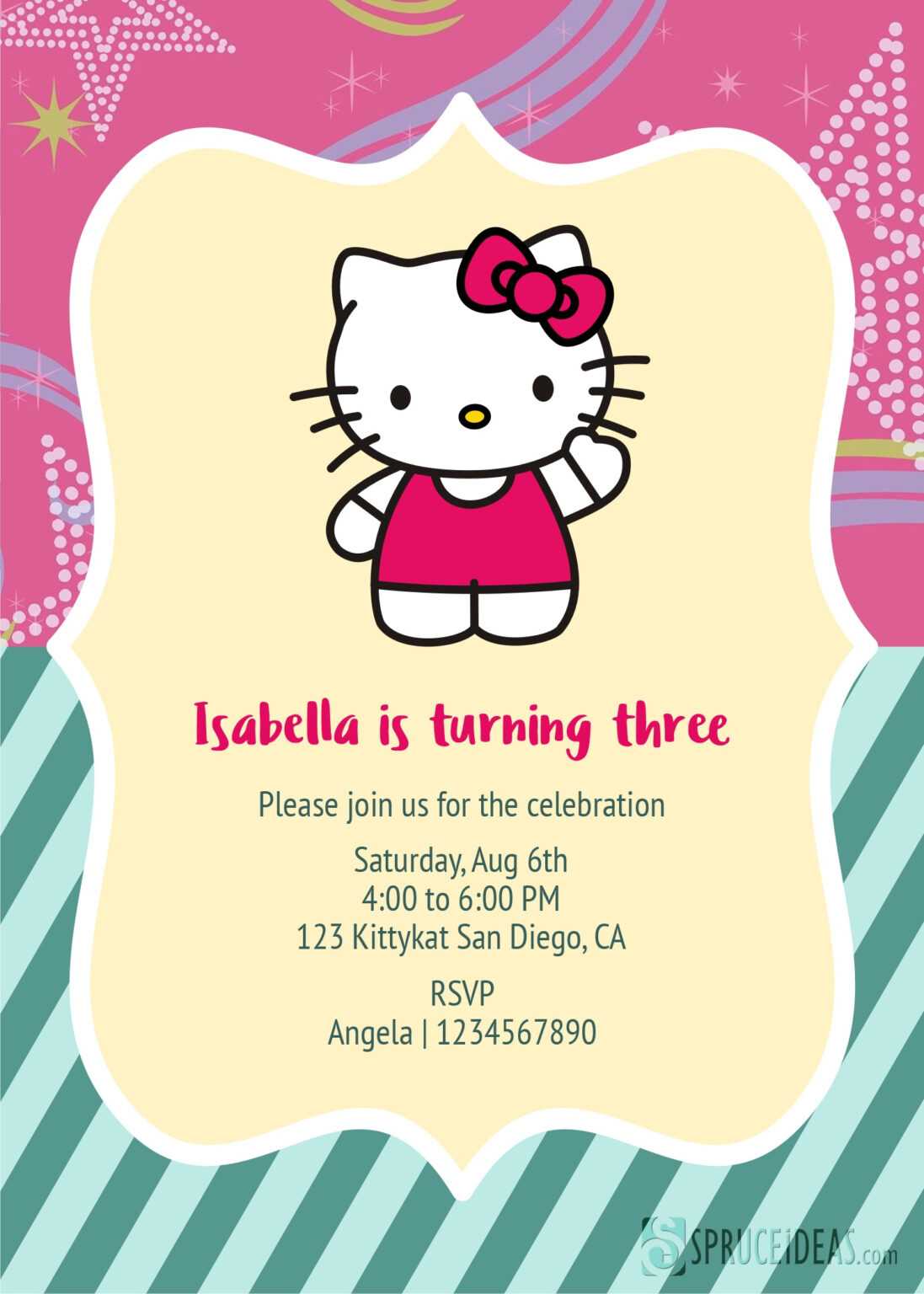 Free Printable Hello Kitty Birthday Invitation Card Template Pertaining 