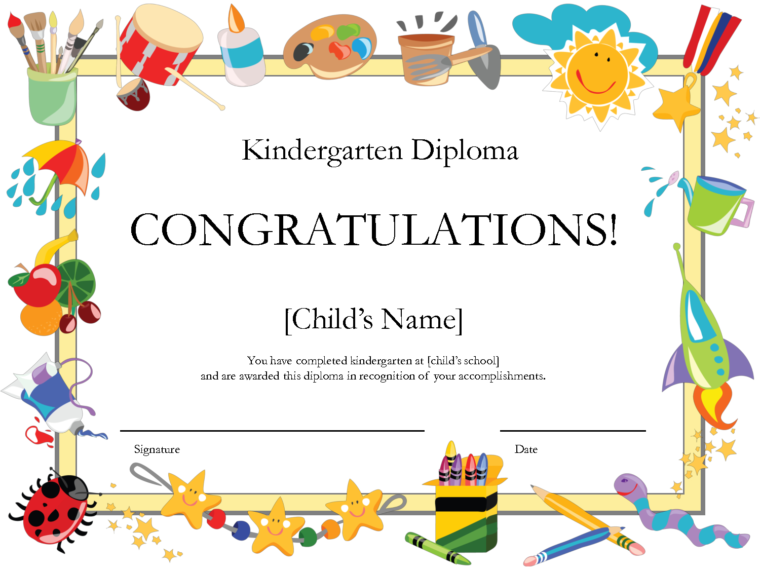 Free Printable Kindergarten Diplomaprintshowergames Inside Children's Certificate Template