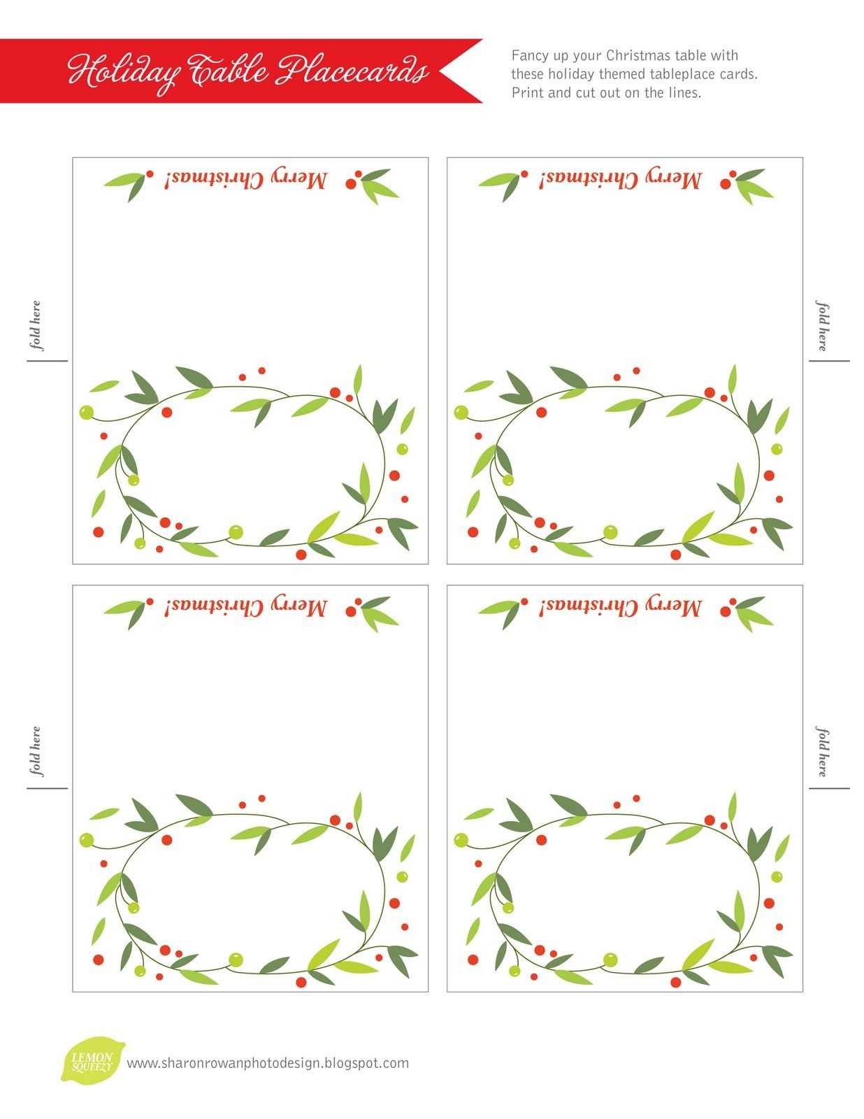 Free Printable Lemon Squeezy: Day 12: Place Cards Within Christmas Table Place Cards Template