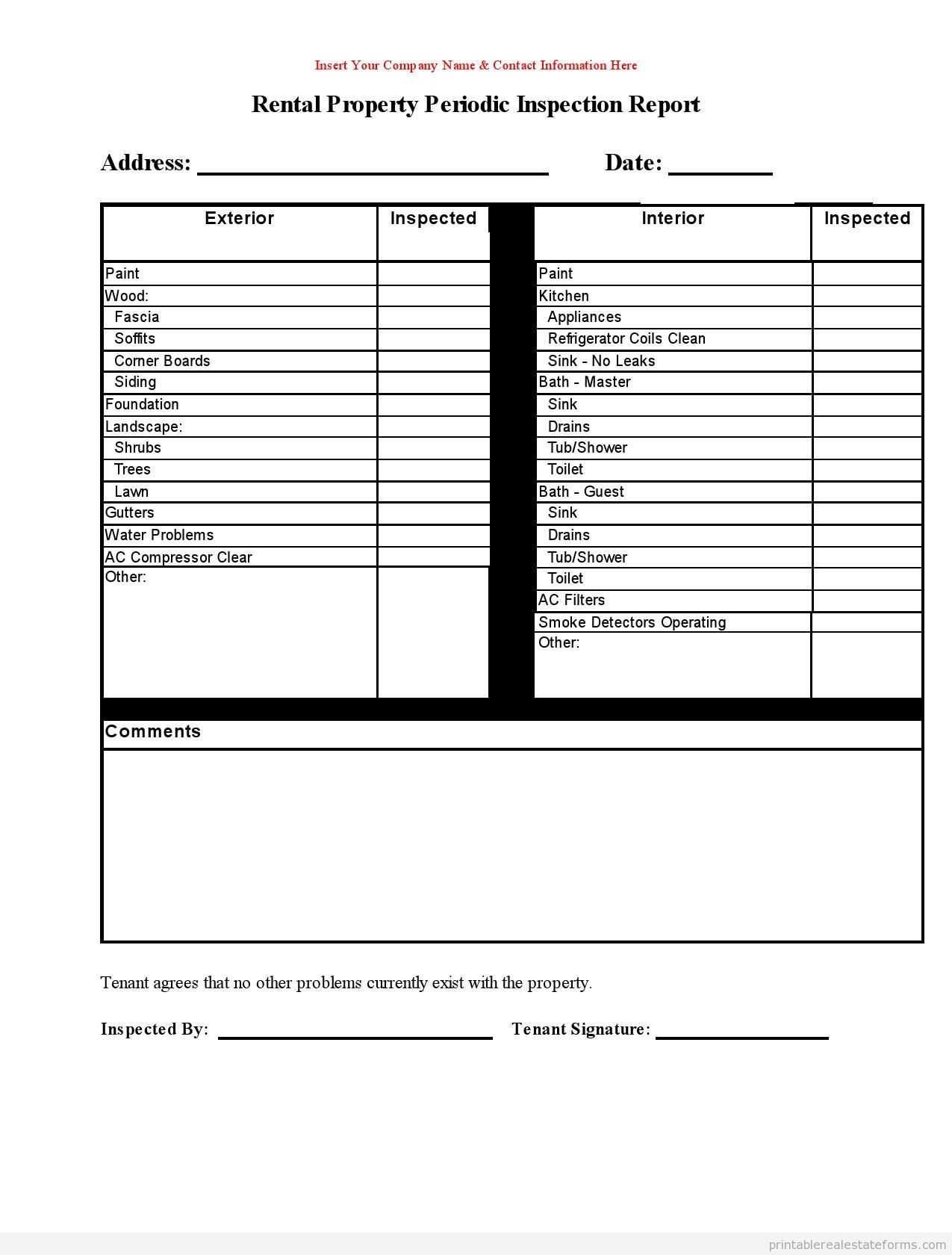 Free Printable Rental Property Periodic Inspection Report For Commercial Property Inspection Report Template