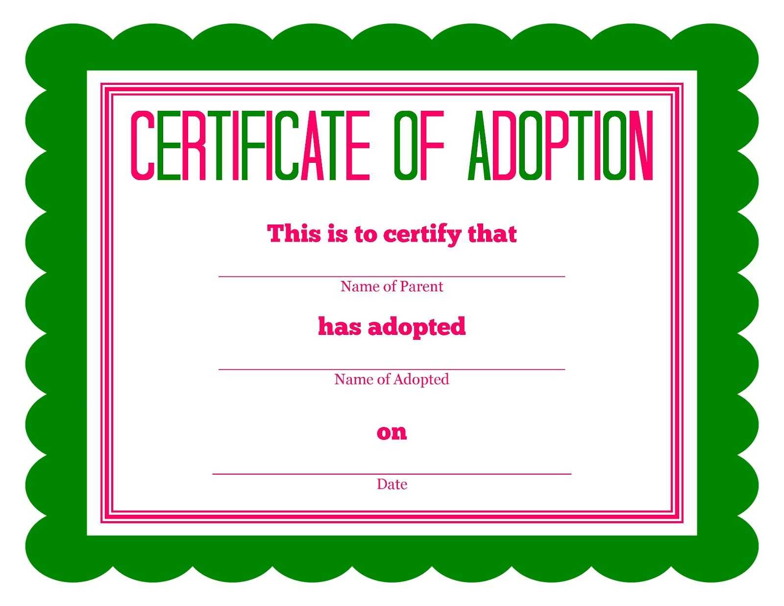 Free Printable Stuffed Animal Adoption Certificate For Blank Adoption Certificate Template