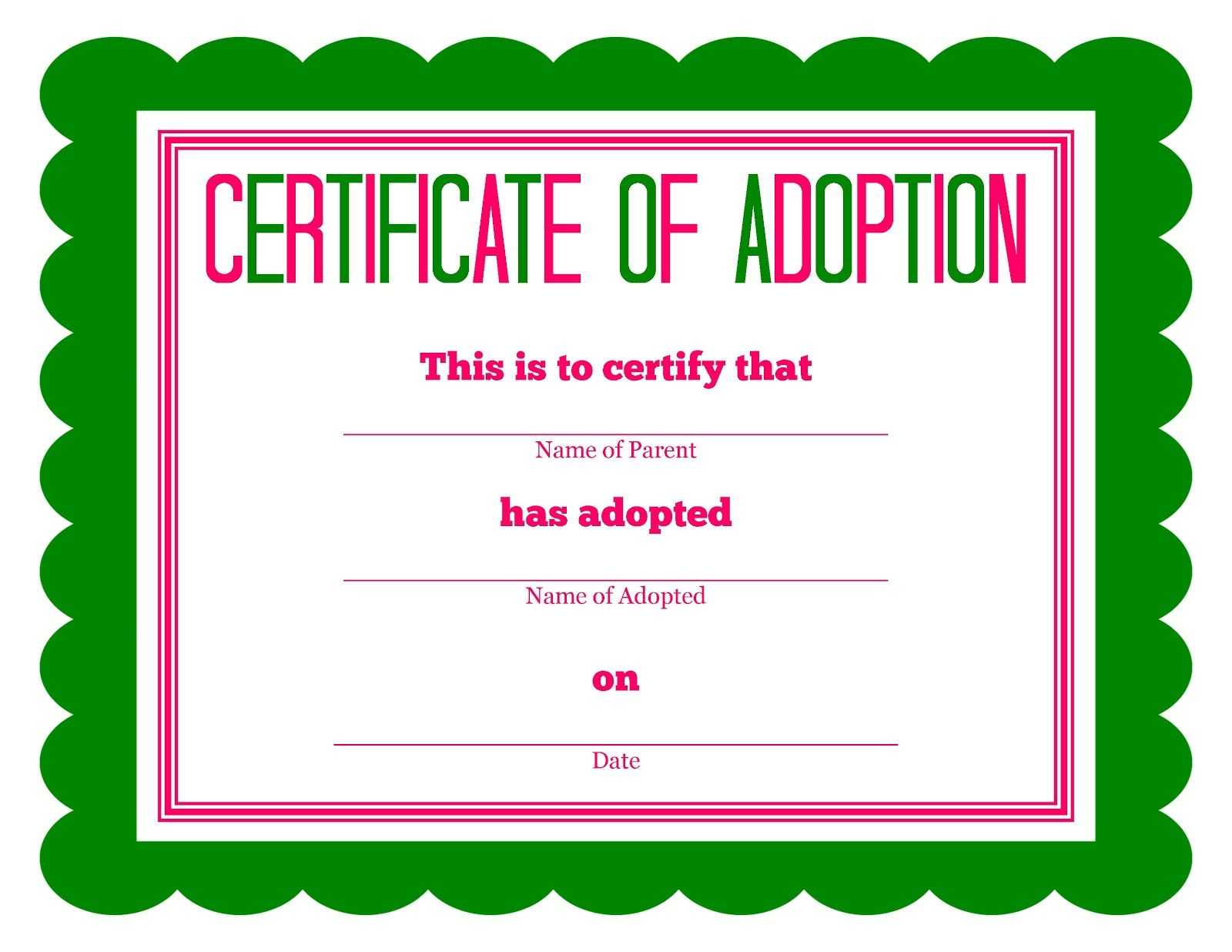 Free Printable Stuffed Animal Adoption Certificate Throughout Child Adoption Certificate Template