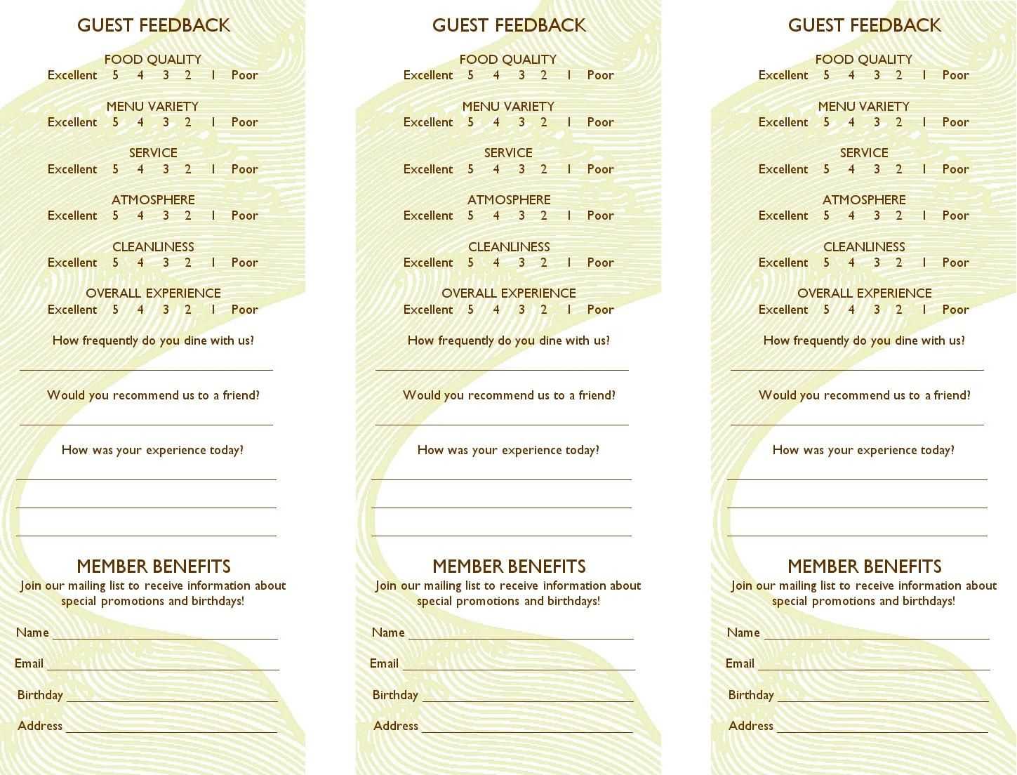 Free Restaurant Comment Card Template Dramakoreaterbarucom For Survey Card Template