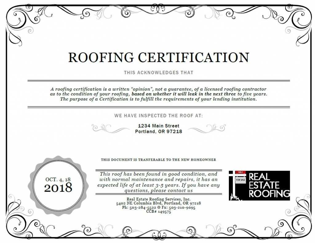 Free Roof Certification Template | Free Download Template Design Intended For Roof Certification Template