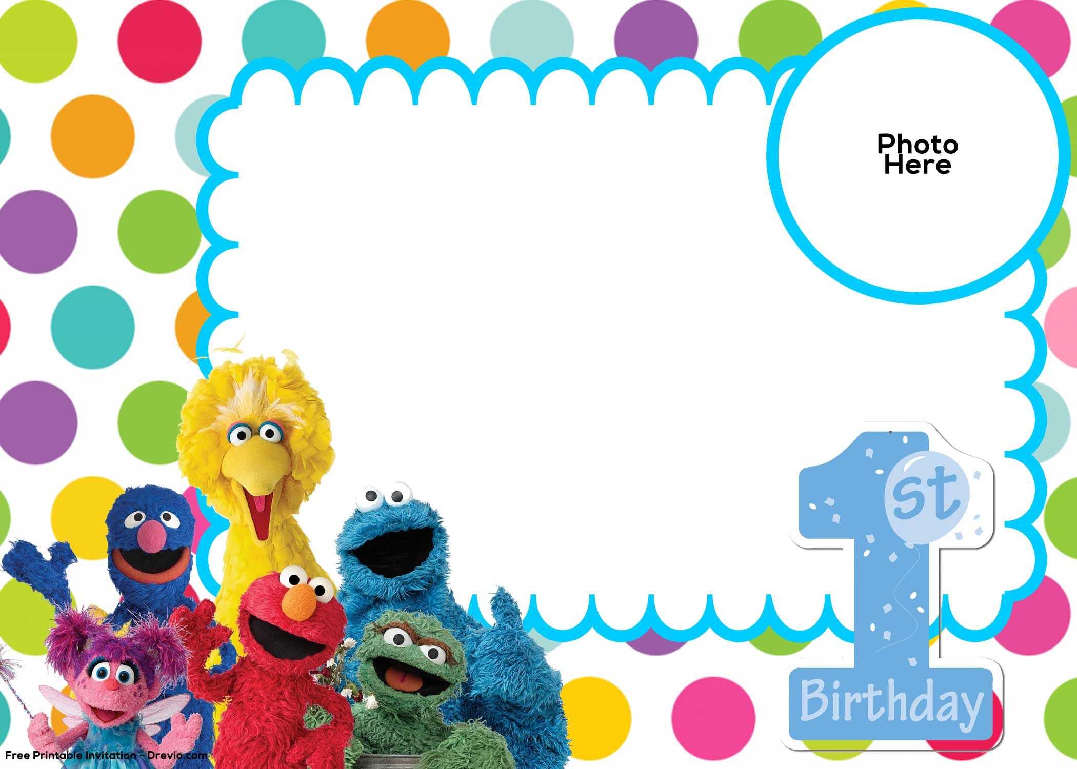 Free Sesame Street 1St Birthday Invitation Template | Sesame Throughout Elmo Birthday Card Template