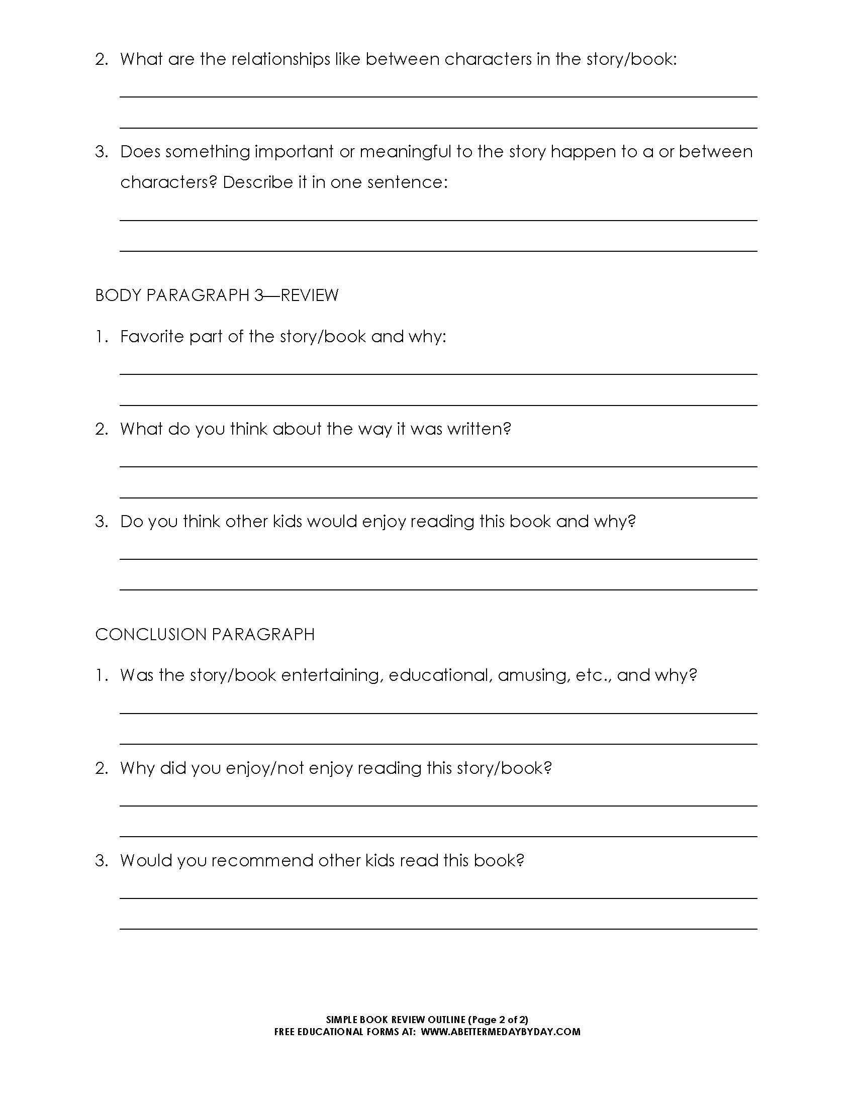 Free: Simple 5 Paragraph Book Review Or Report Outline Form Inside College Book Report Template
