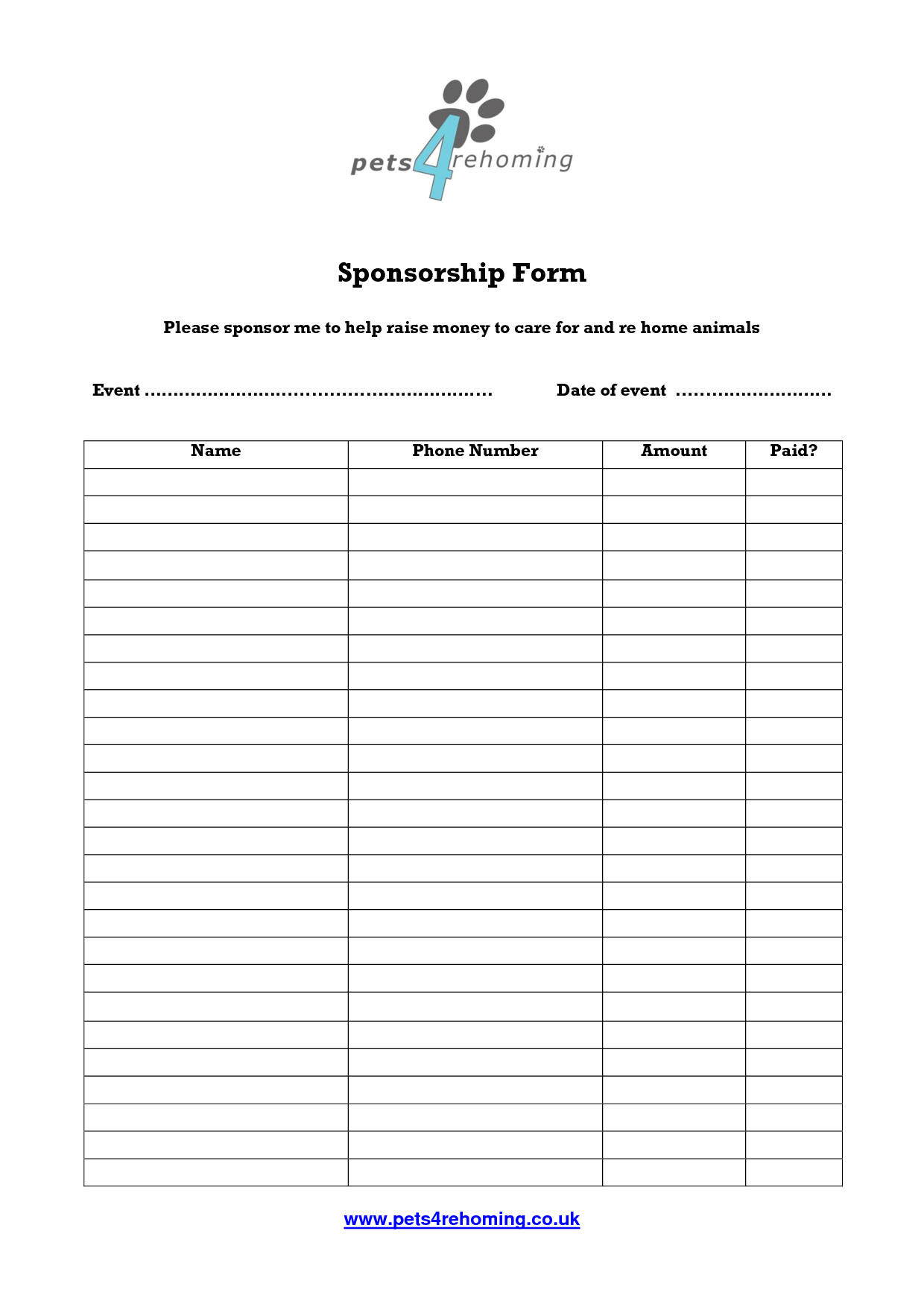 Free Sponsorship Form Template - Oloschurchtp Throughout Sponsor Card Template