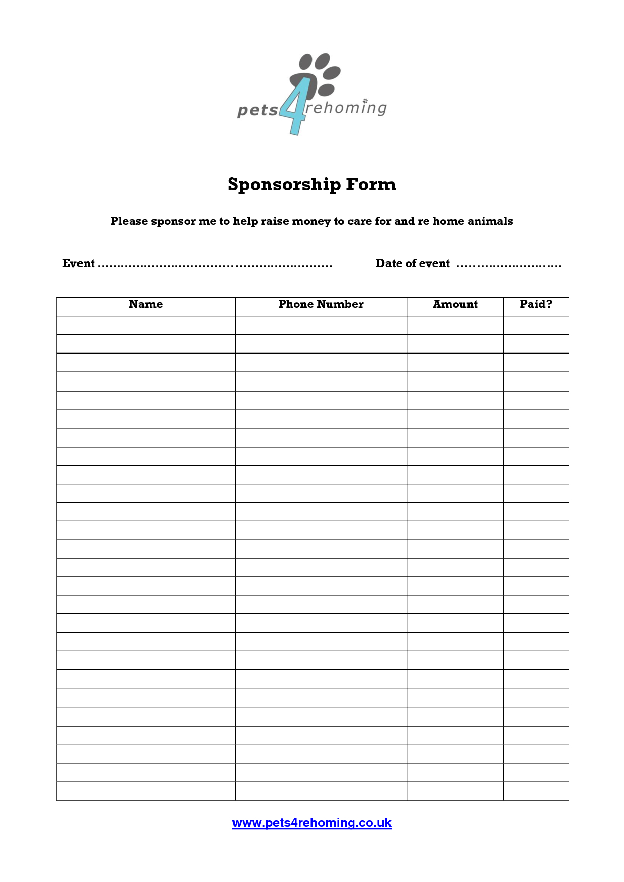 Free Sponsorship Form Template – Oloschurchtp Throughout Sponsor Card Template