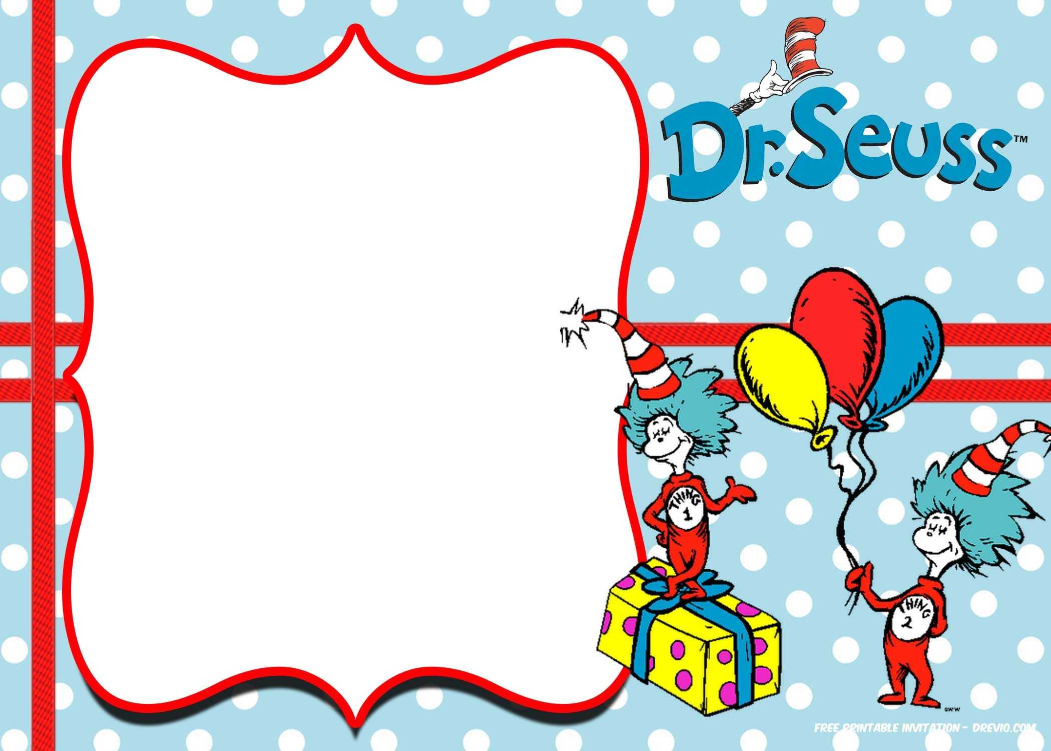 Free Thing 1 And Thing 2 Dr. Seuss Invitation Templates In Dr Seuss Birthday Card Template
