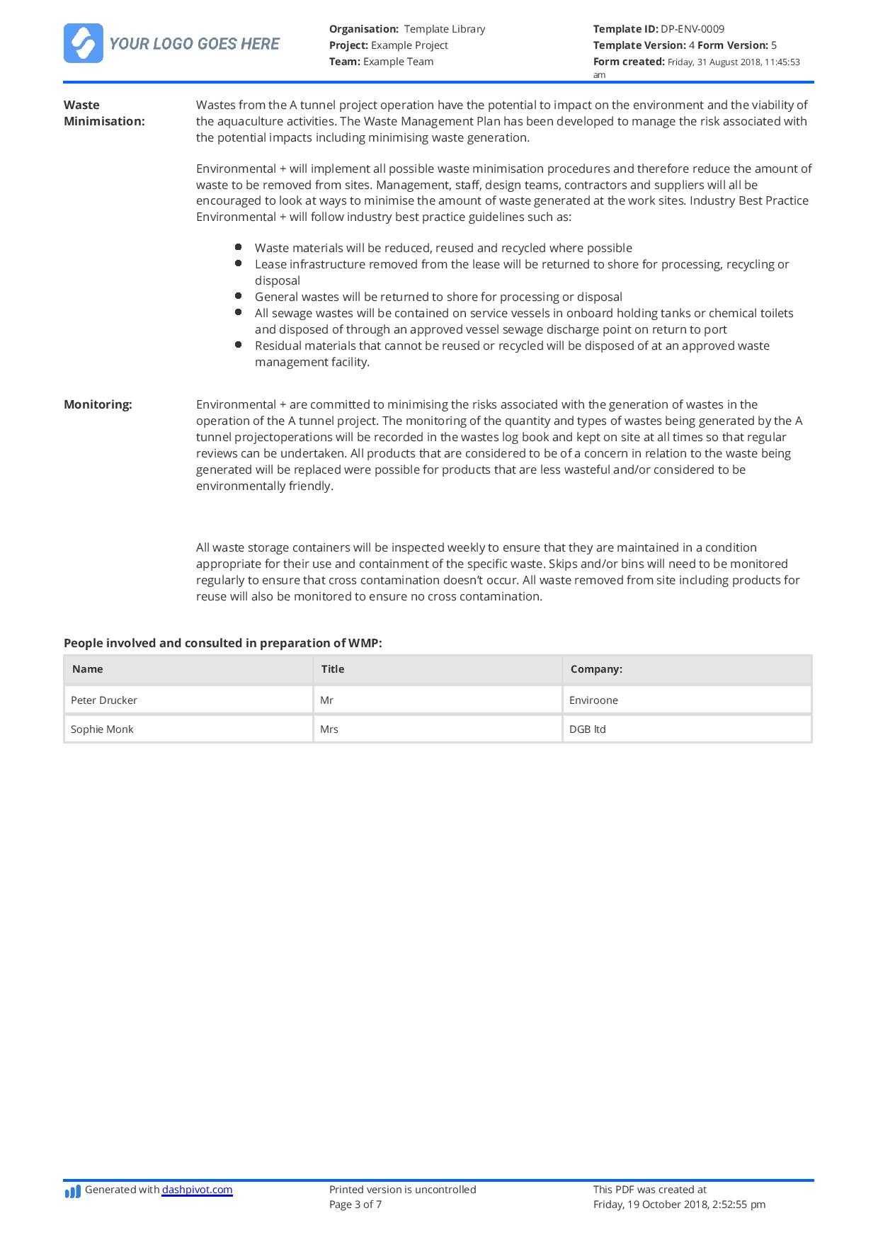 Free Waste Management Plan For Construction Site (Customisable) For Waste Management Report Template