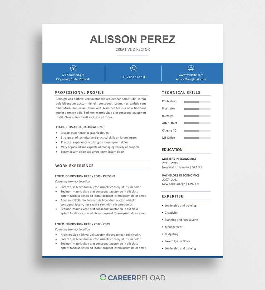 Free Word Resume Template – Alisson – Career Reload Throughout Microsoft Word Resume Template Free