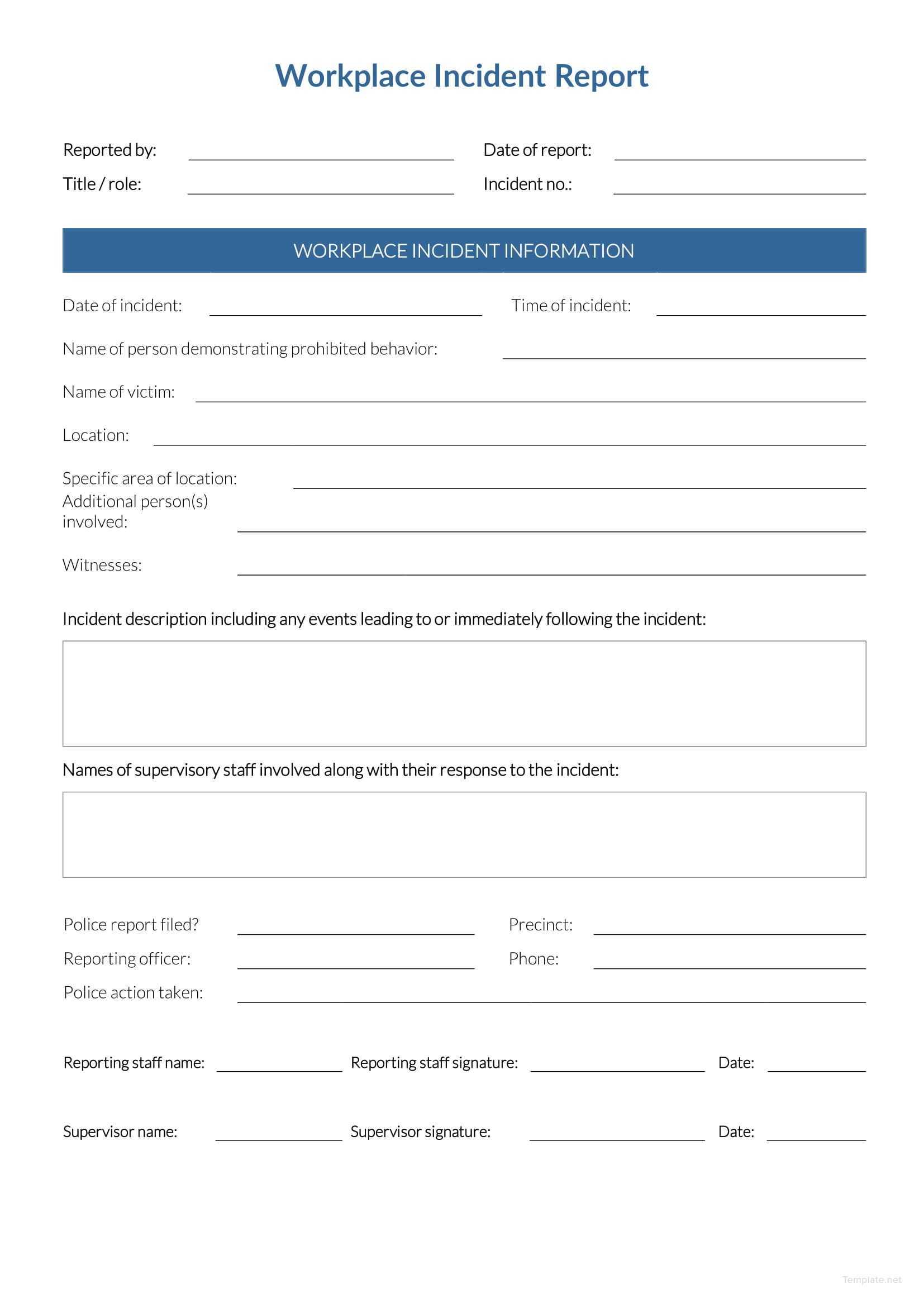 Free Workplace Incident Report | Data Form | Incident Report Within Office Incident Report Template