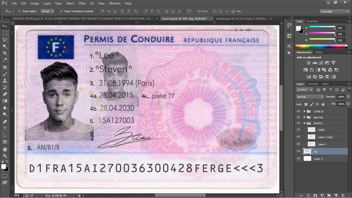 French Permis Ca Uk Template – De Conduire Psd Driver Usa Au With Regard To French Id Card Template