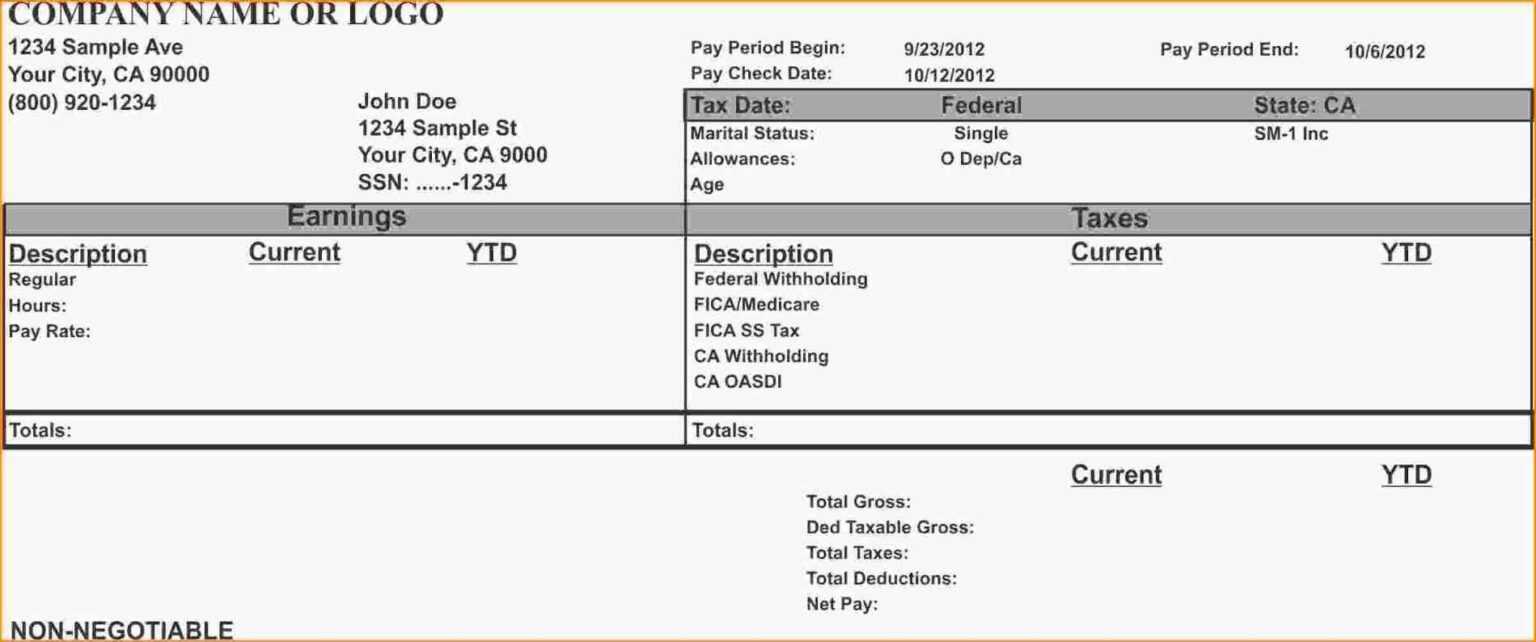 Free Pay Stub Template Word