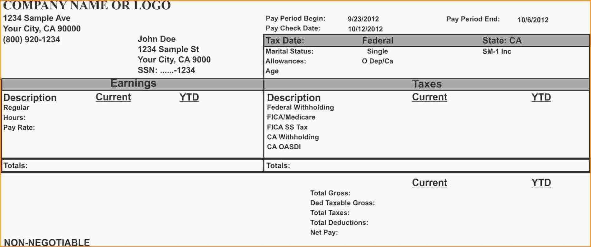 From Calculate Pay Stub Template Word Employee Payroll And Throughout Free Pay Stub Template Word