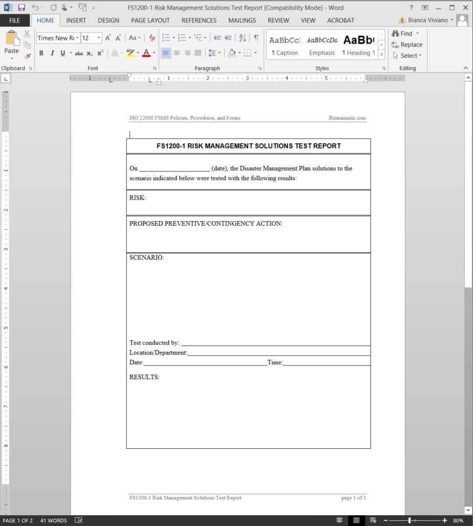 Fsms Risk Management Solutions Test Report Template | Fds1200 1 Inside Test Template For Word