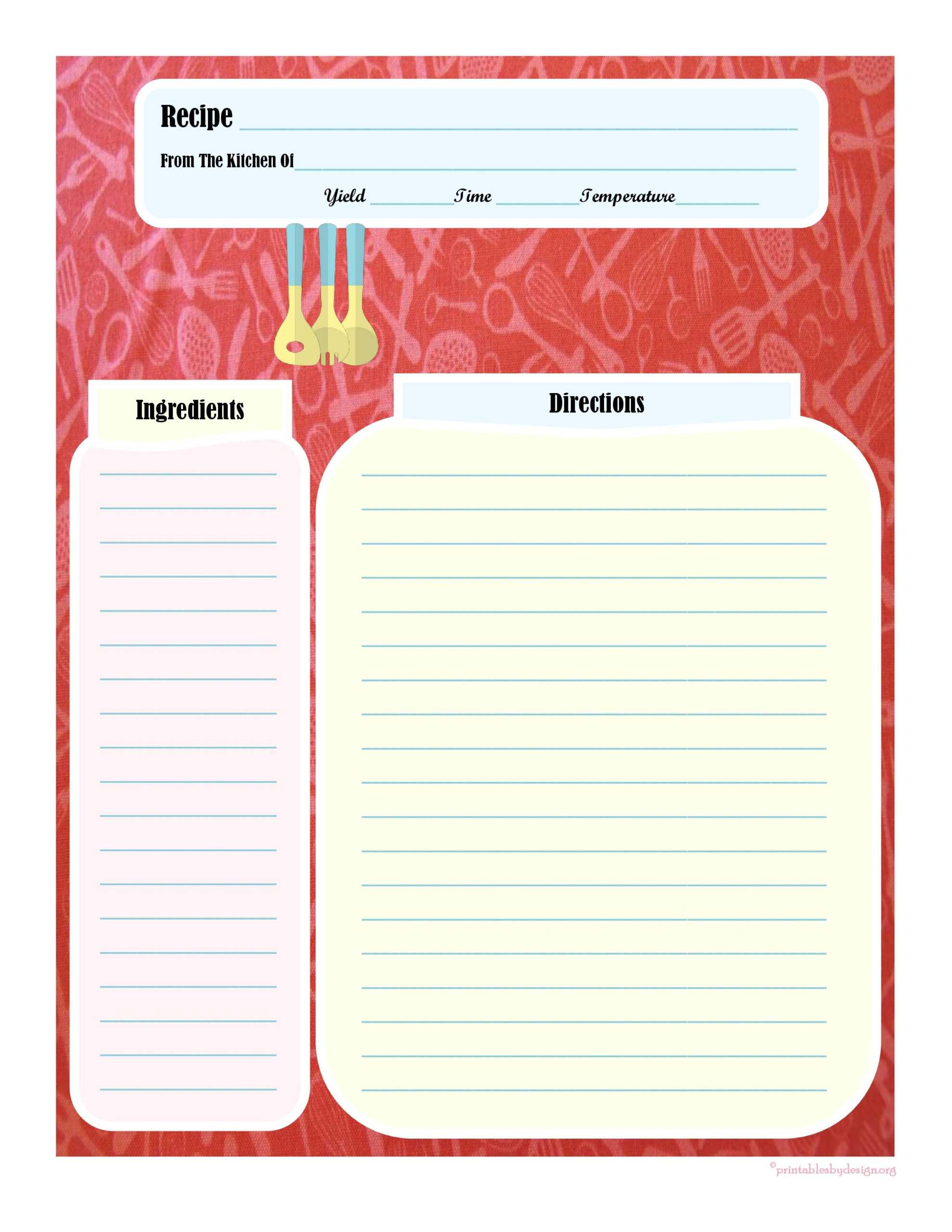 Full Page Recipe Card | Printable Recipe Cards, Cookbook With Recipe Card Design Template