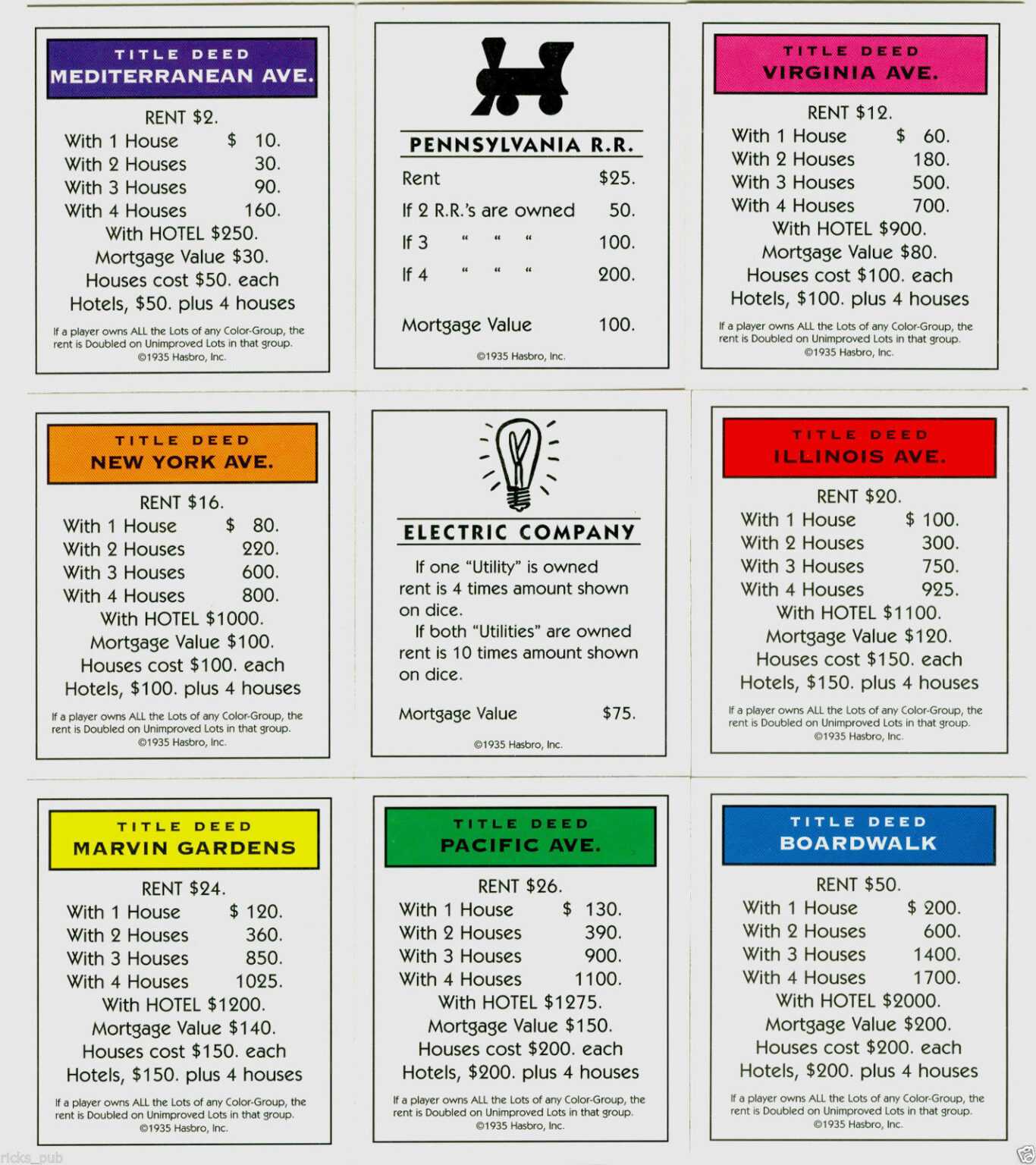 Full Set Of Monopoly Cards Deeds Chance And 50 Similar For Monopoly Property Cards Template