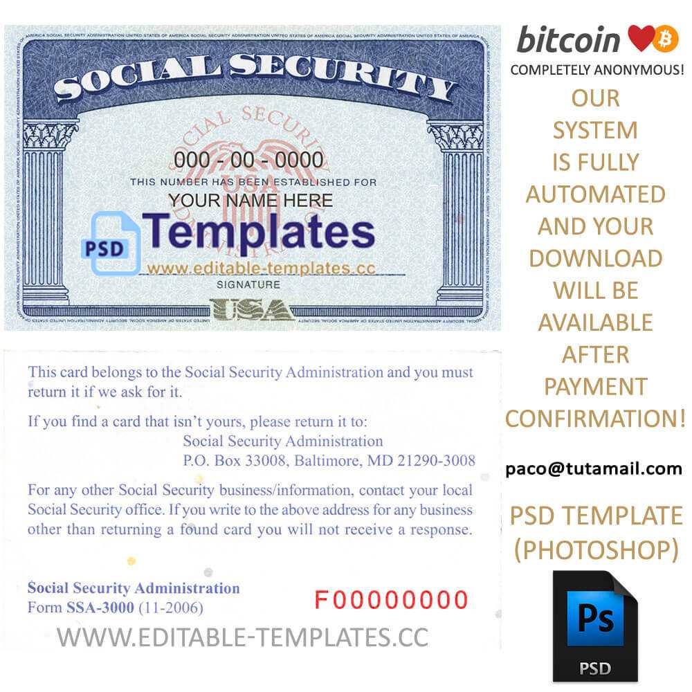 Fully Editable Ssn Usa Psd Template For Editable Social Security Card Template