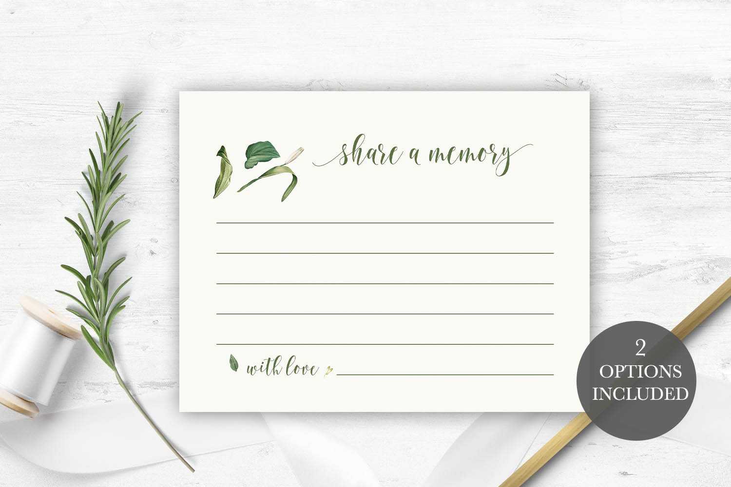 Funeral Share A Memory Card | Printable Funeral Memory Card | Greenery  Memorial Card Template | Funeral Cards | Memorial Cards Template Pertaining To In Memory Cards Templates