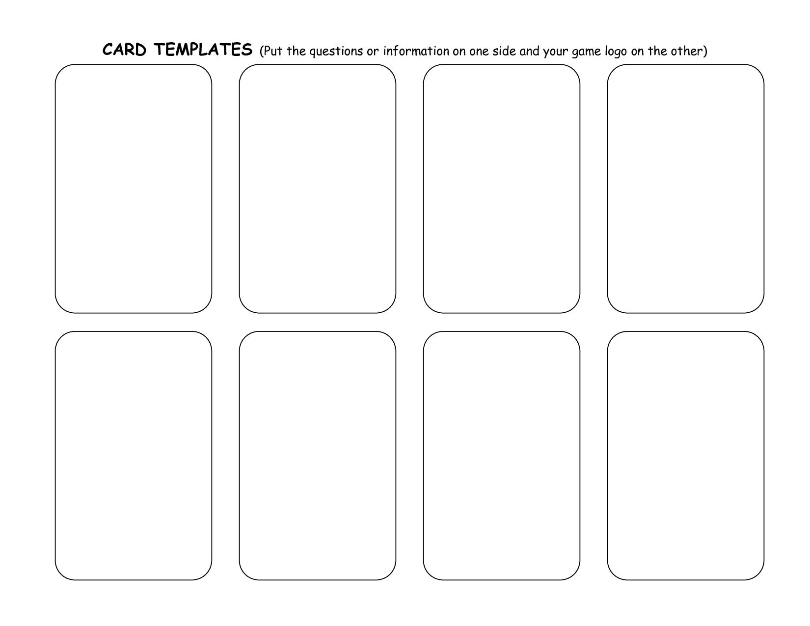 Template For Game Cards