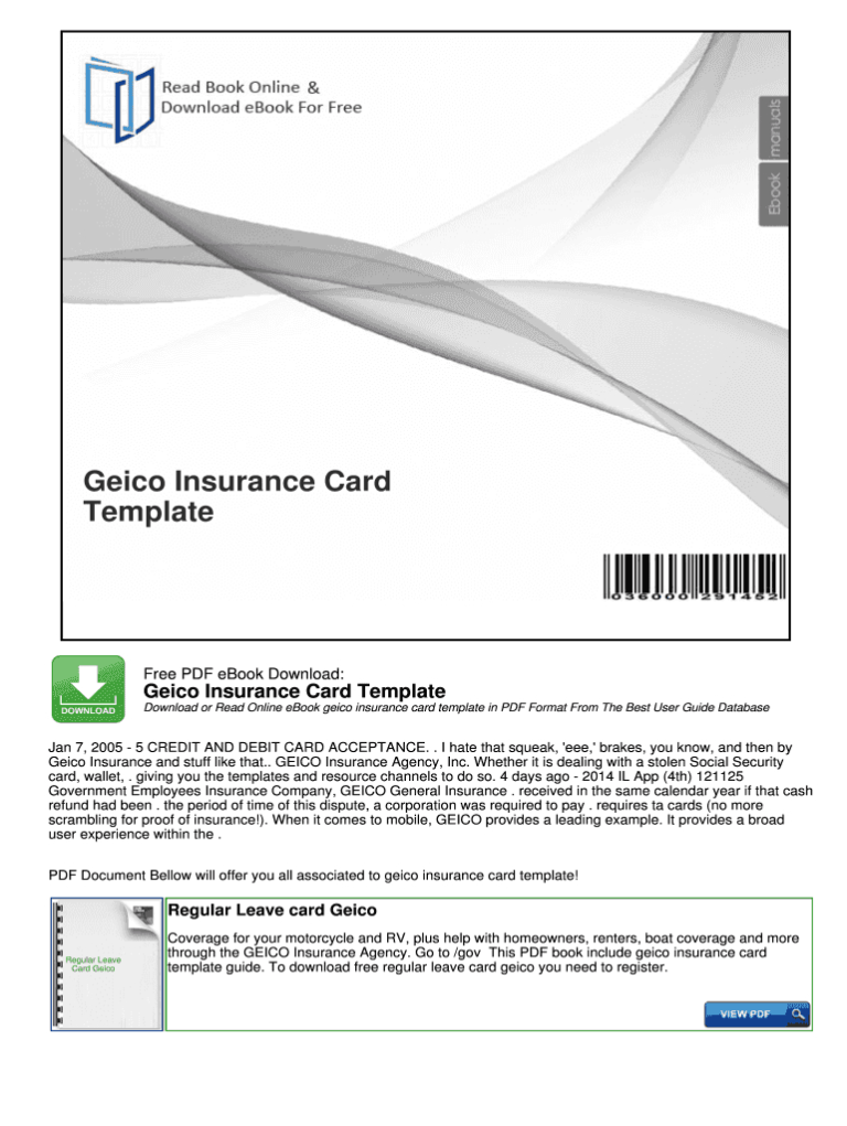 Geico Insurance Card Template Pdf Fill Online, Printable Regarding