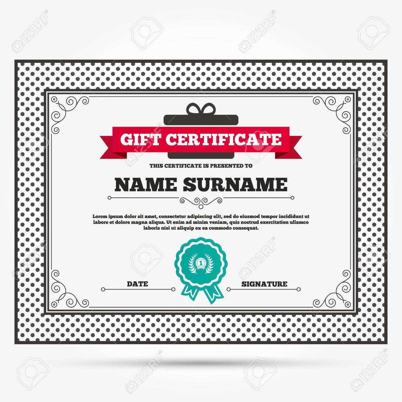 Gift Certificate. First Place Award Sign Icon. Prize For Winner.. Intended For First Place Certificate Template