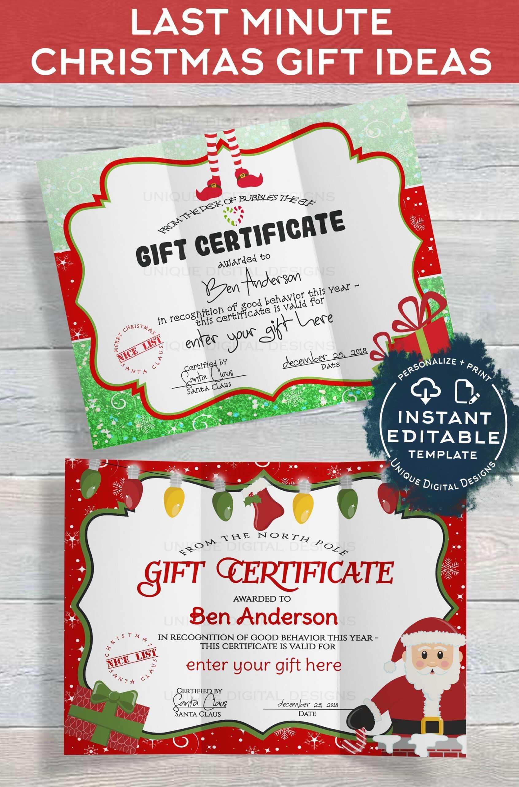 Gift Certificate Template, Editable Gift Certificate From Inside Christmas Gift Certificate Template Free Download