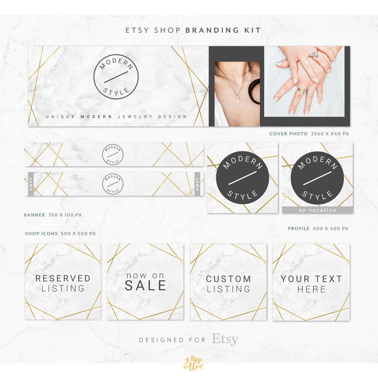 Gold Marble Modern Etsy Shop Graphic Bundle Kit | Etsy In Free Etsy Banner Template