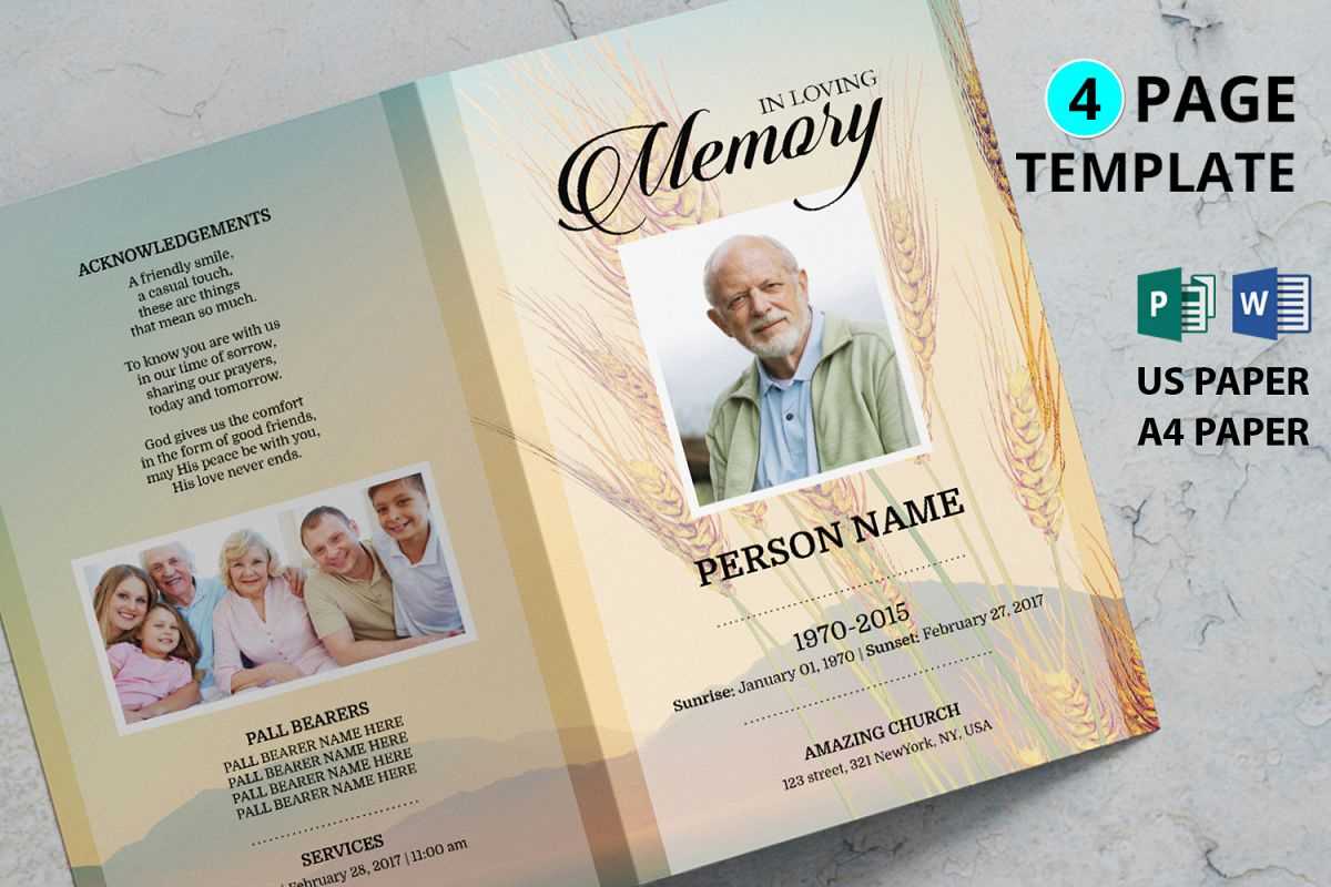 Golden Wheat Funeral Program Template Intended For Memorial Brochure Template