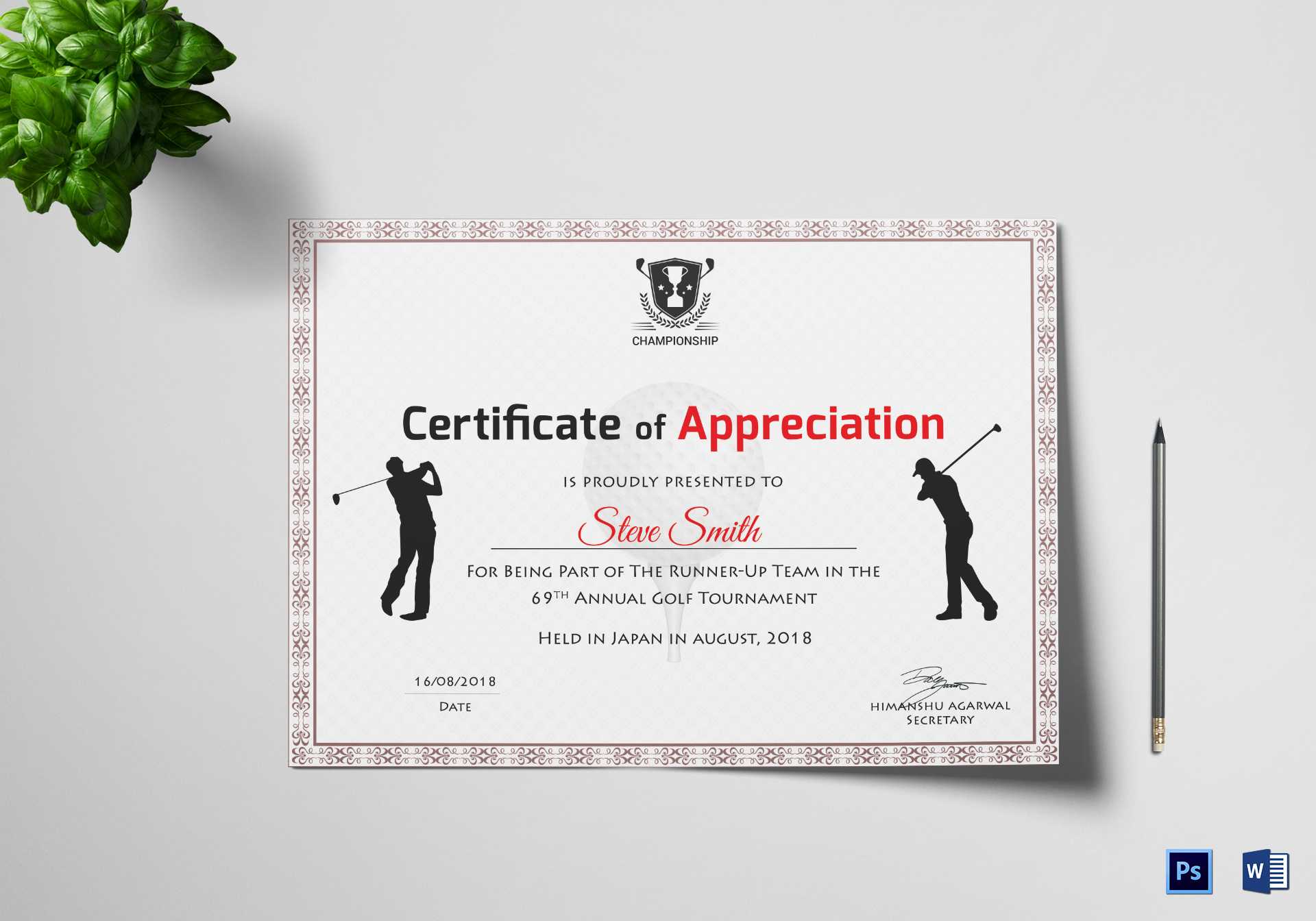 Golf Appreciation Certificate Template Within Walking Certificate Templates