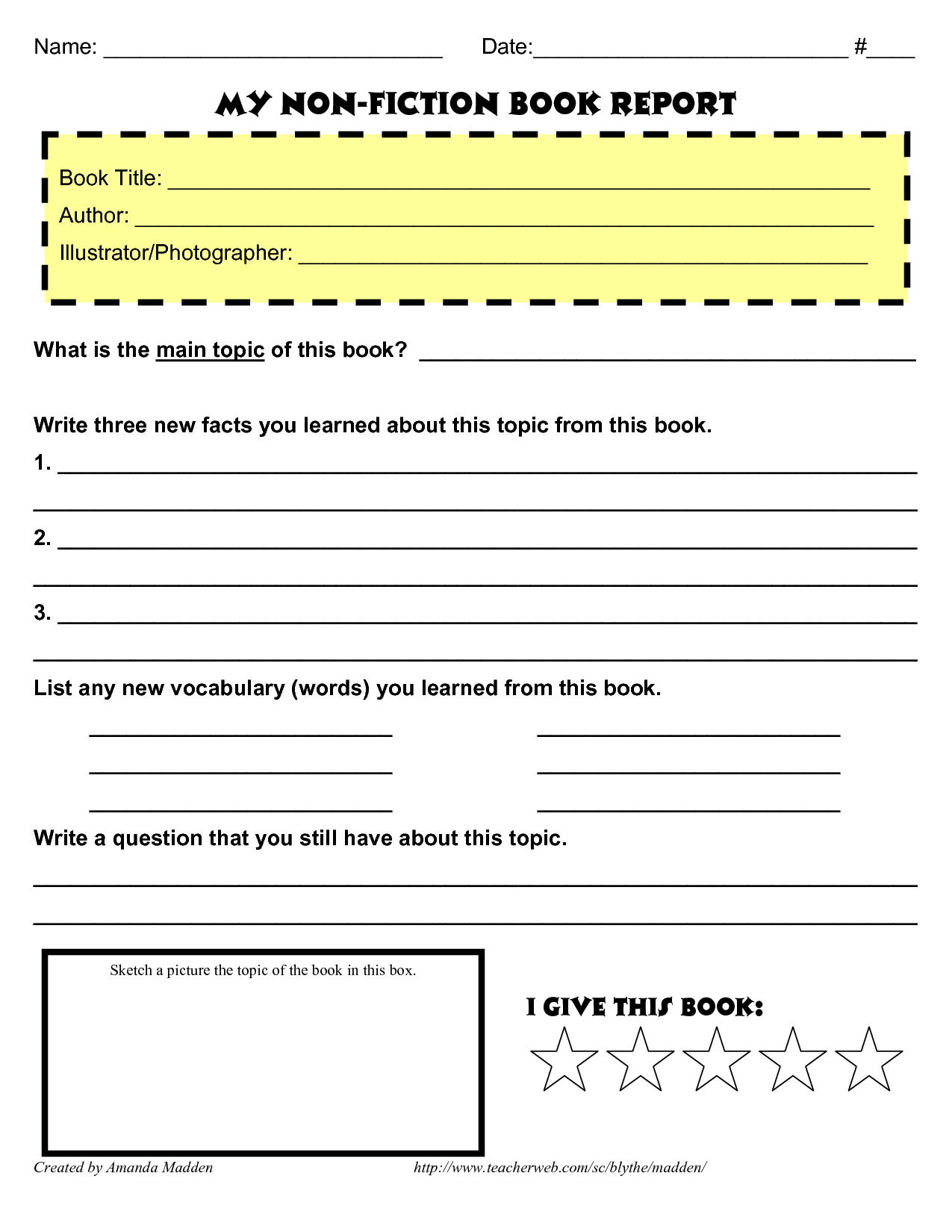 Grade 4 Book Report Template Non Fiction | Book Report Regarding 4Th Grade Book Report Template