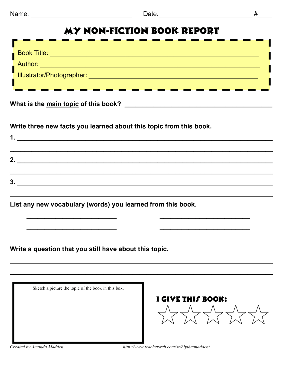 Nonfiction Book Report Template