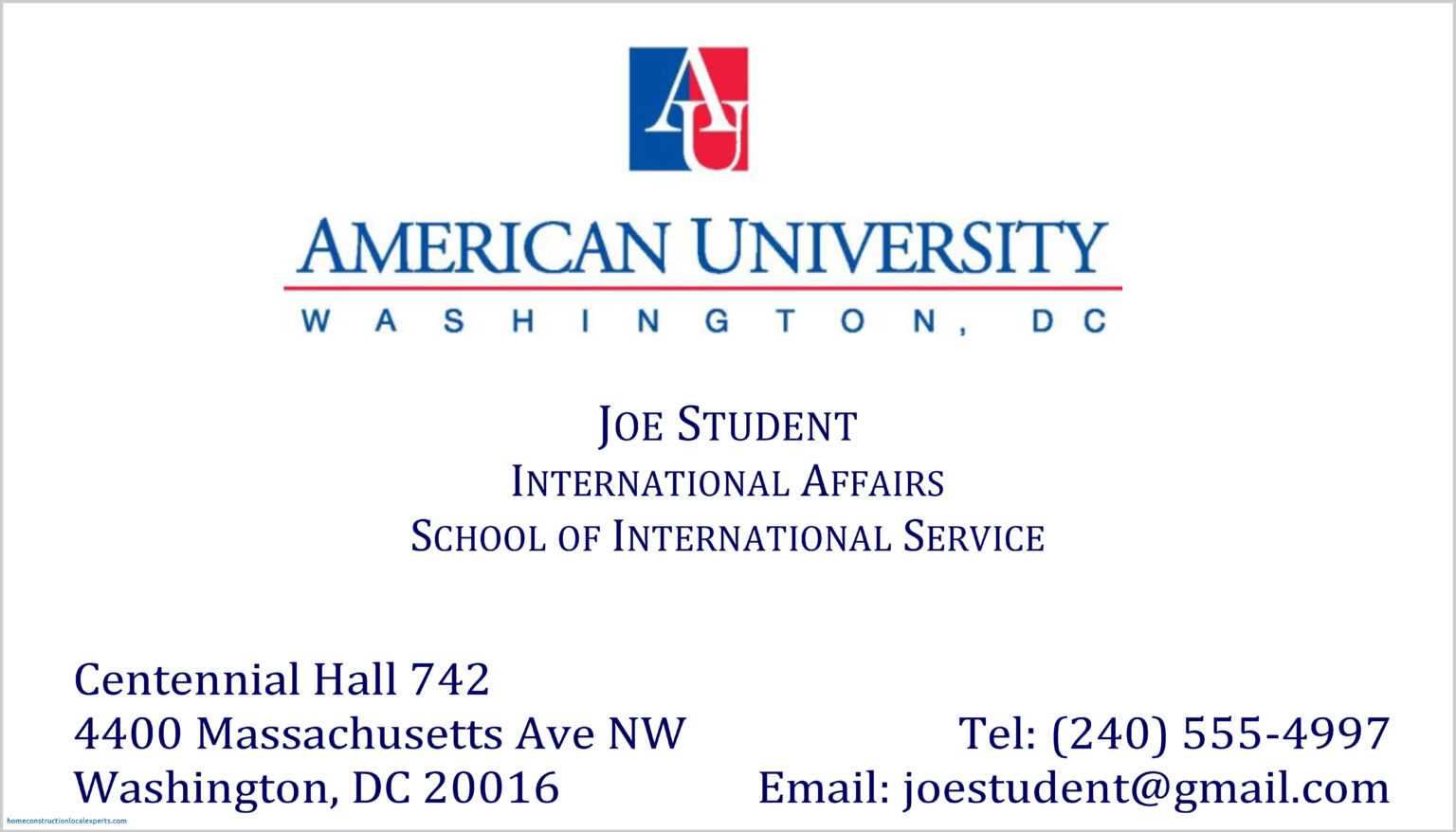 Graduate Business Cards Letters College Student Card Example in