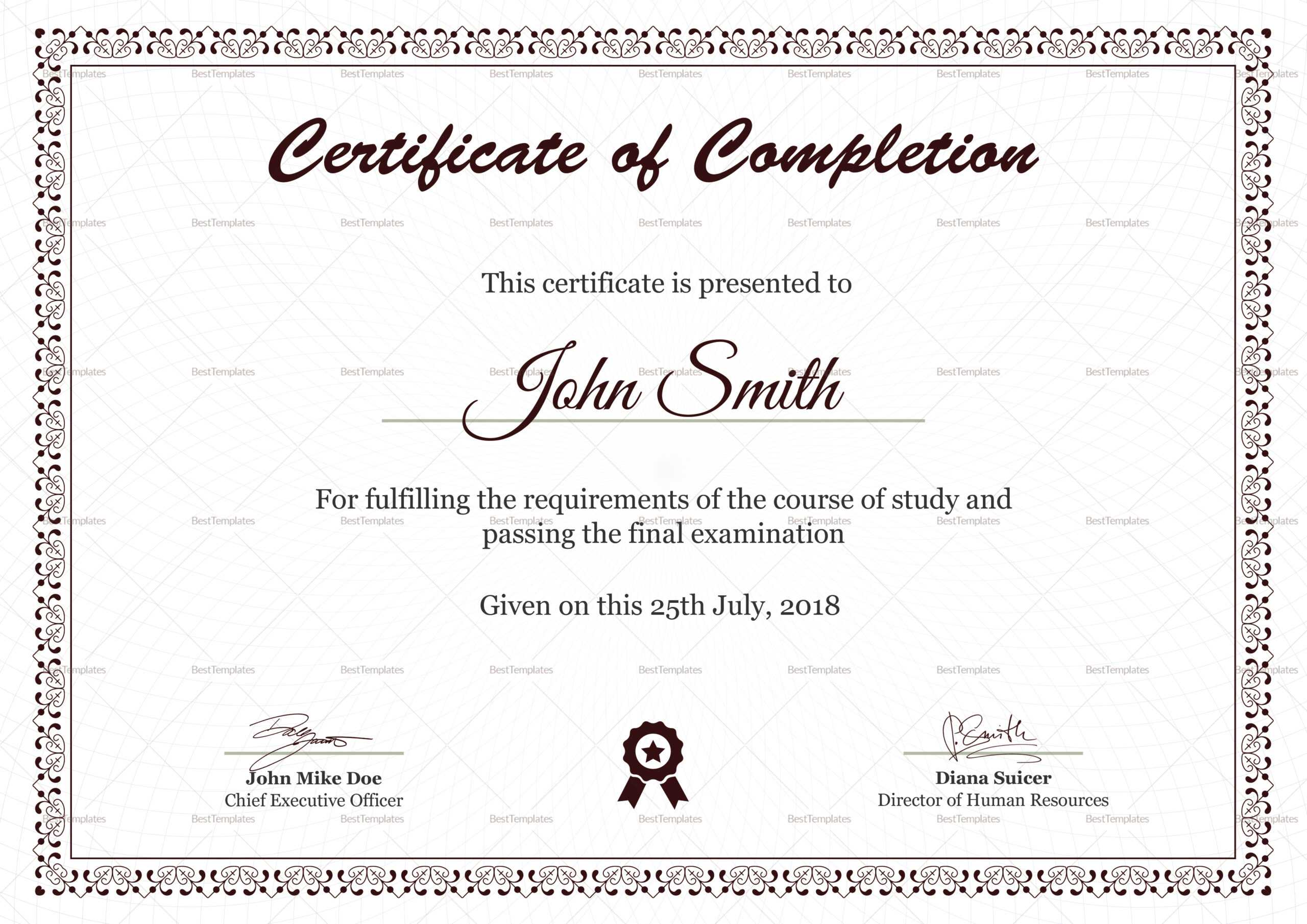 Graduation Diploma Completion Certificate Template Throughout Graduation Certificate Template Word