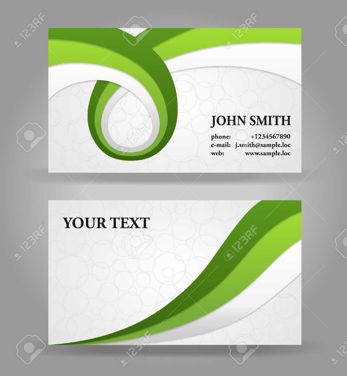 Green And Gray Modern Business Card Template With Ribbons Intended For Template For Calling Card