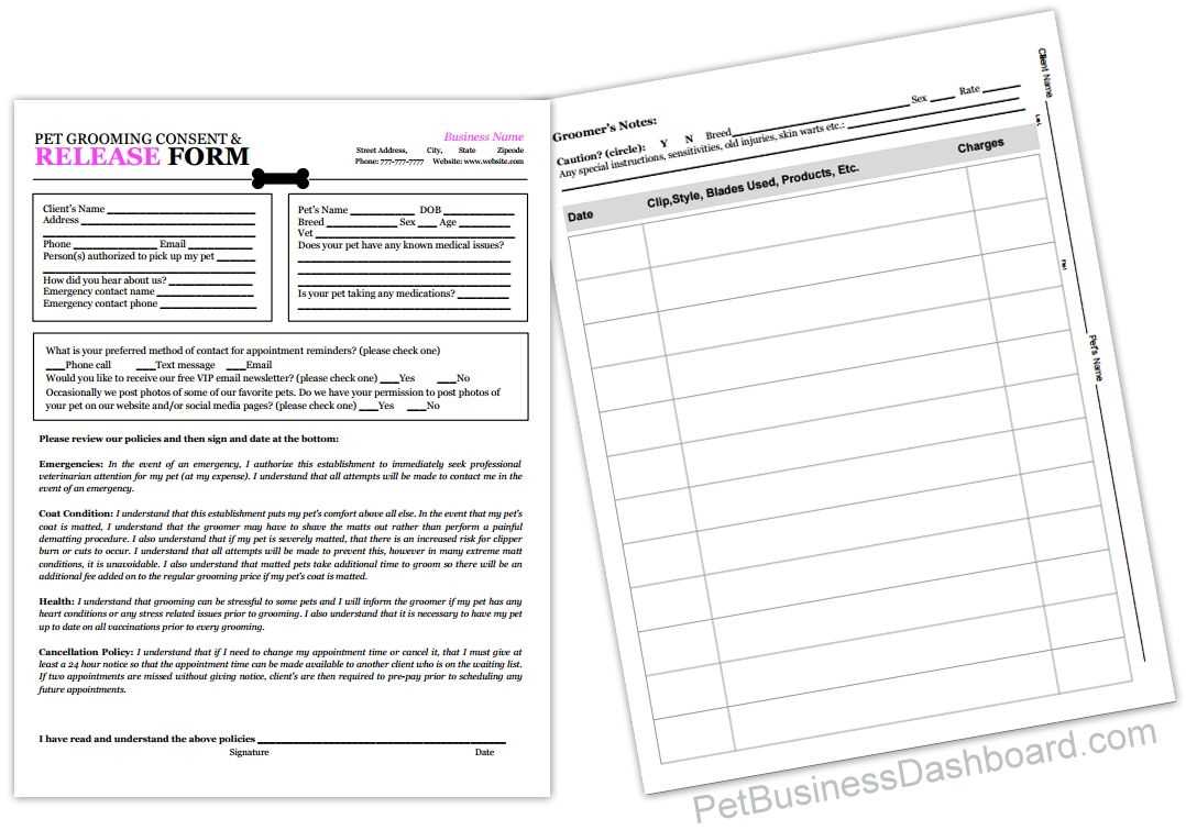 Grooming Release Form Template & Printable Pdf | Dog With Regard To Dog Grooming Record Card Template