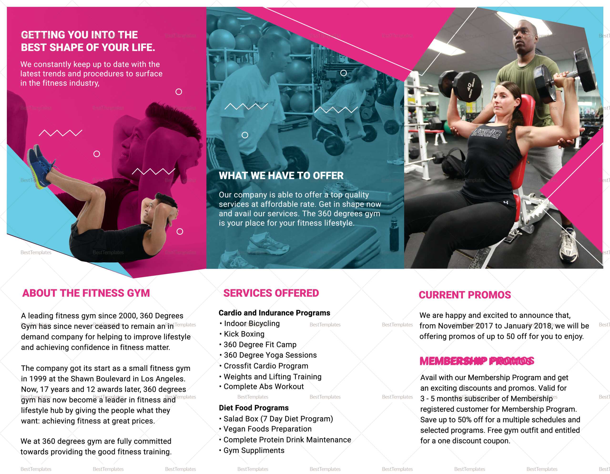 Gym Tri Fold Brochure Template Pertaining To Membership Brochure Template