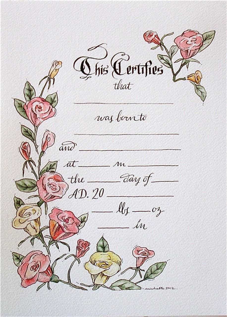 Hand Drawn & Painted Birth Certificate (Perfect For A Little For Baby Doll Birth Certificate Template