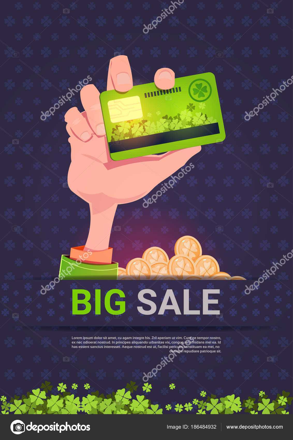 Hand Holding Credit Card Over Big Sale St. Patrick Day Within Credit Card Templates For Sale