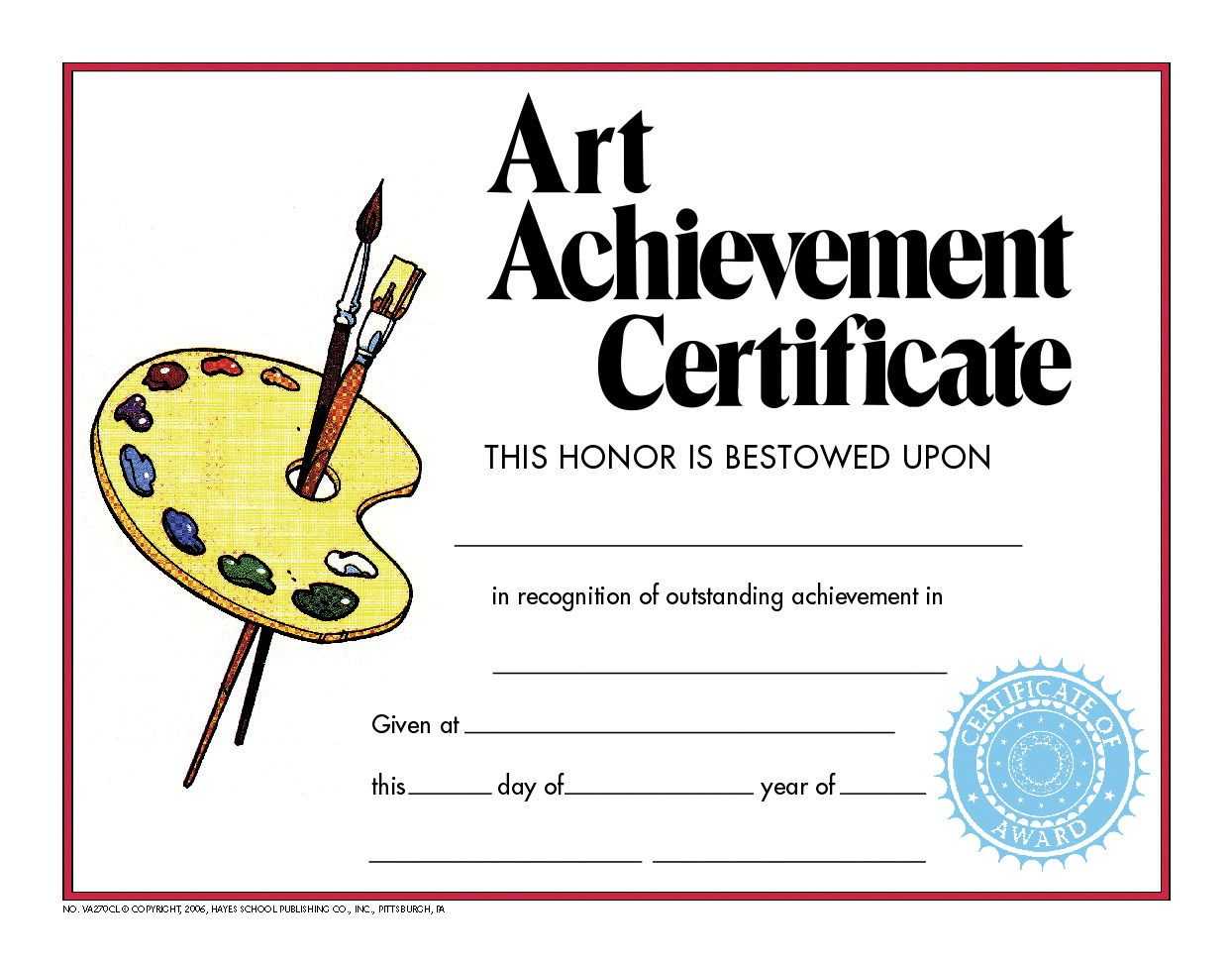 Hayes School Specialty Style C Art Achievement Certificate Throughout Hayes Certificate Templates