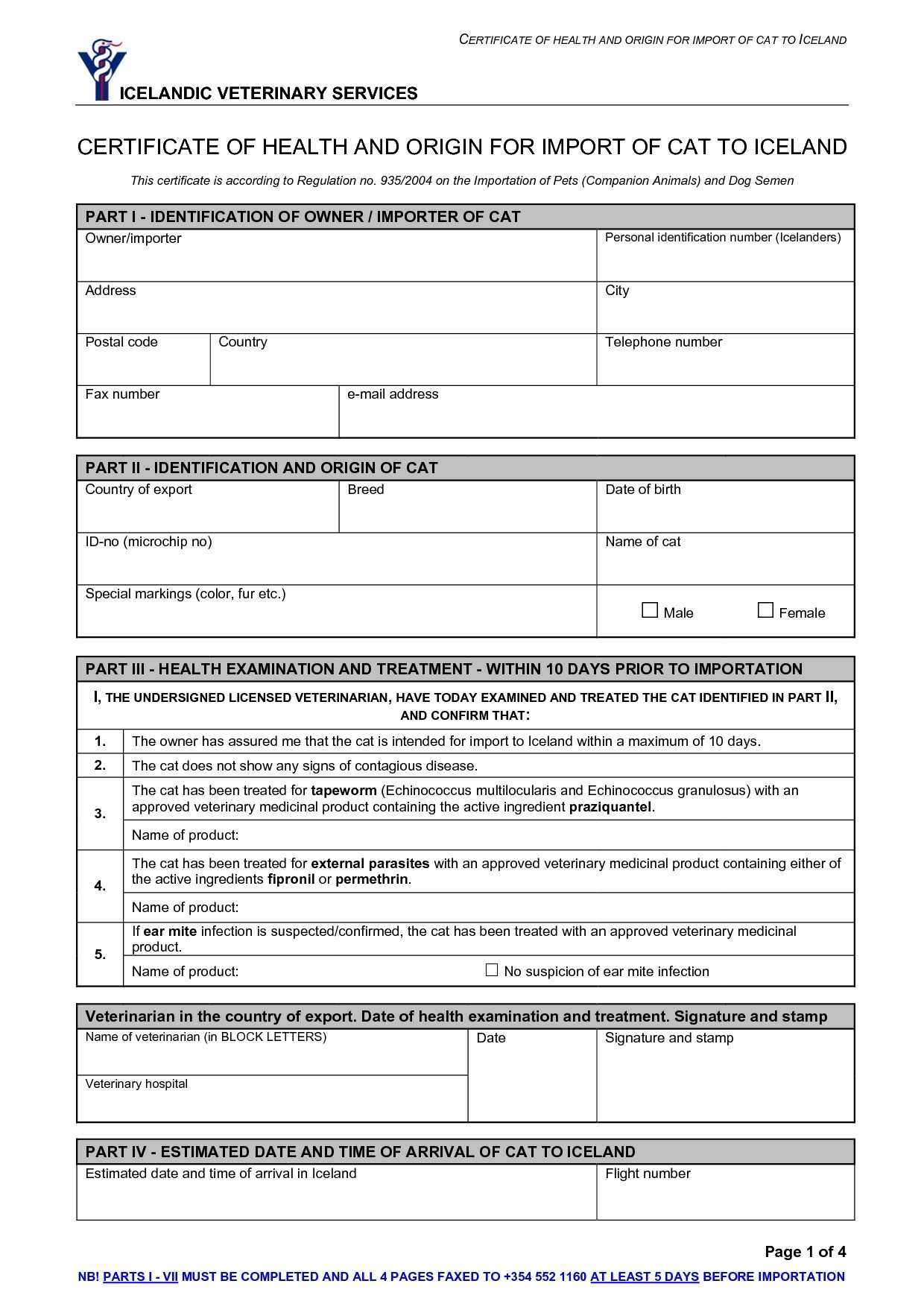 Health Certificate For Dogs Complete Cat Health Certificate Throughout Veterinary Health Certificate Template