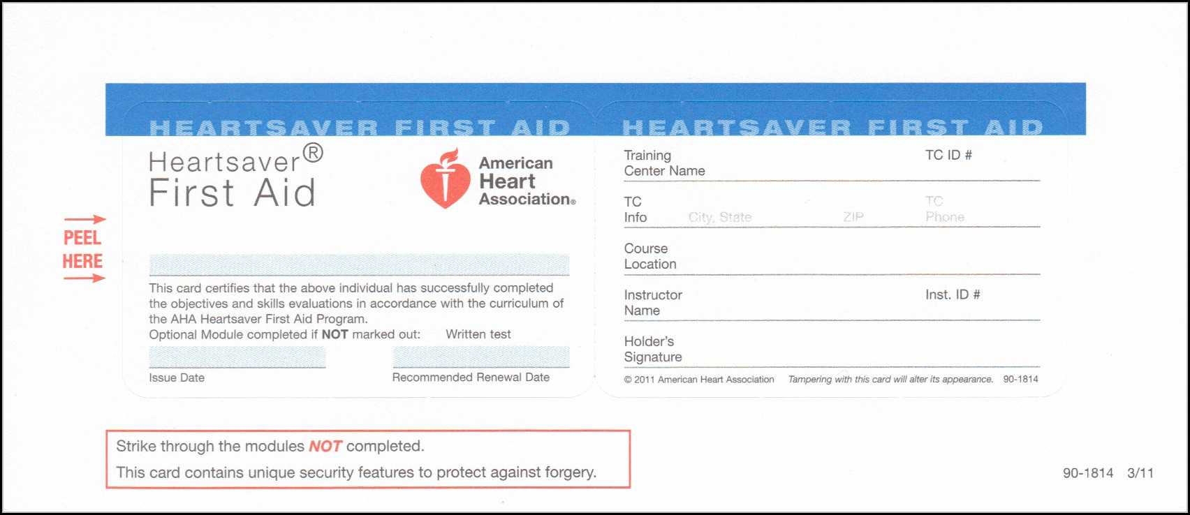 Heartsaver First Aid Cpr Aed Card Template – Template 1 With Regard To Cpr Card Template