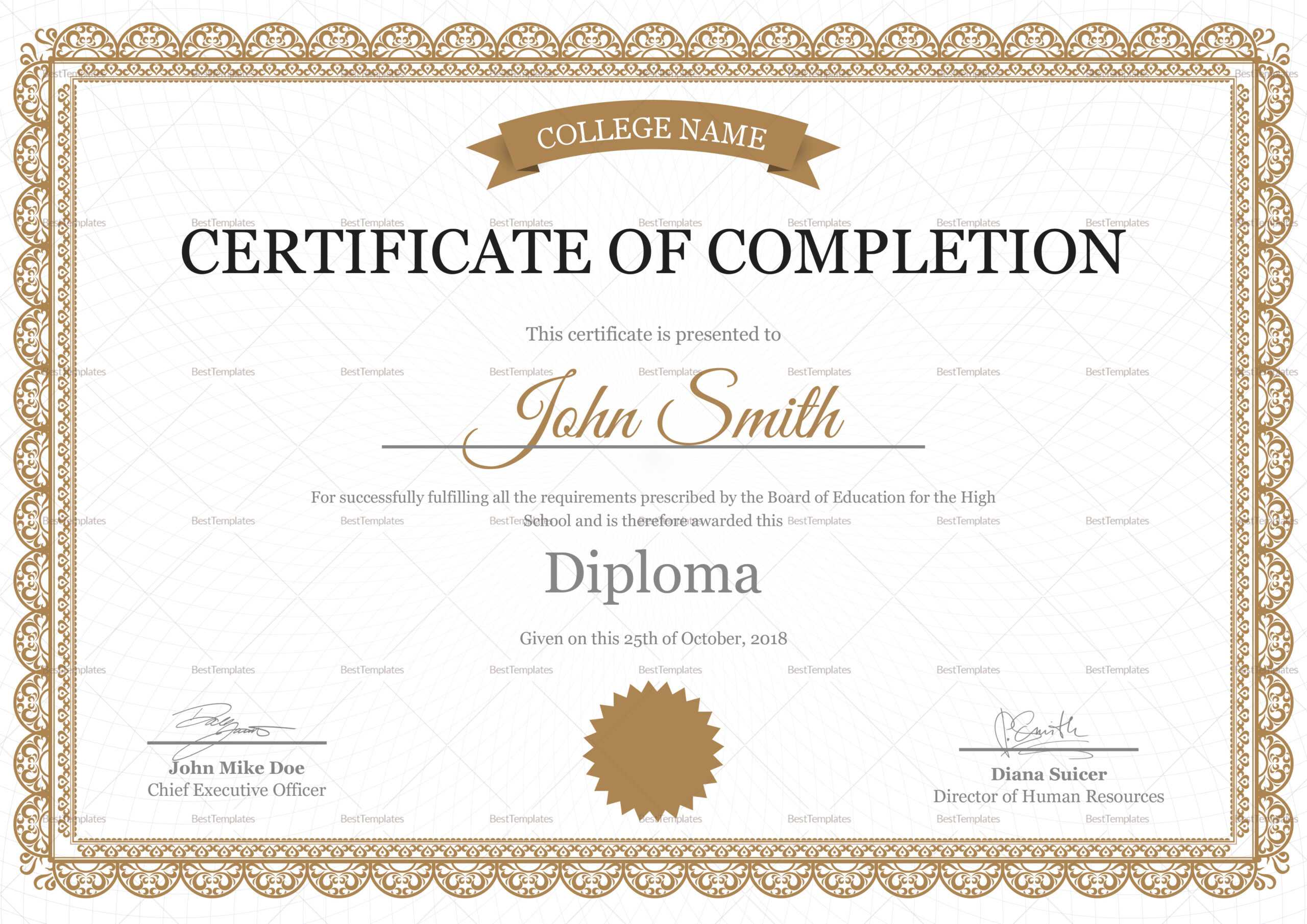 High School Completion Certificate Template Within Certificate Templates For School