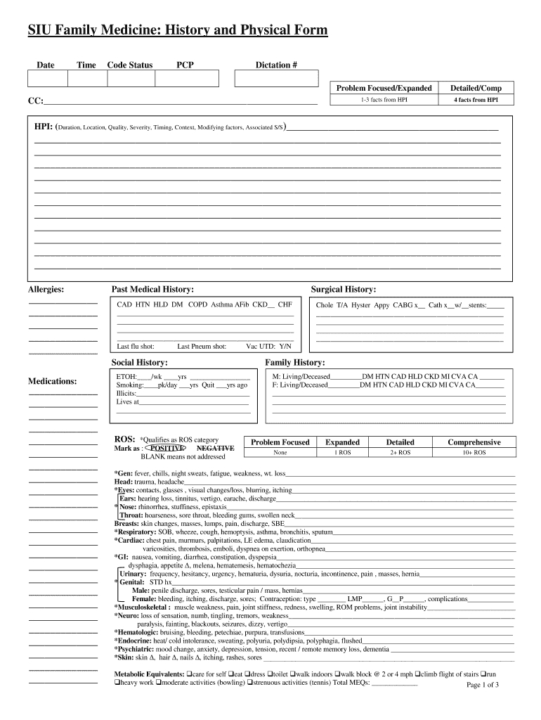 History And Physical Template – Fill Online, Printable Within Medical History Template Word