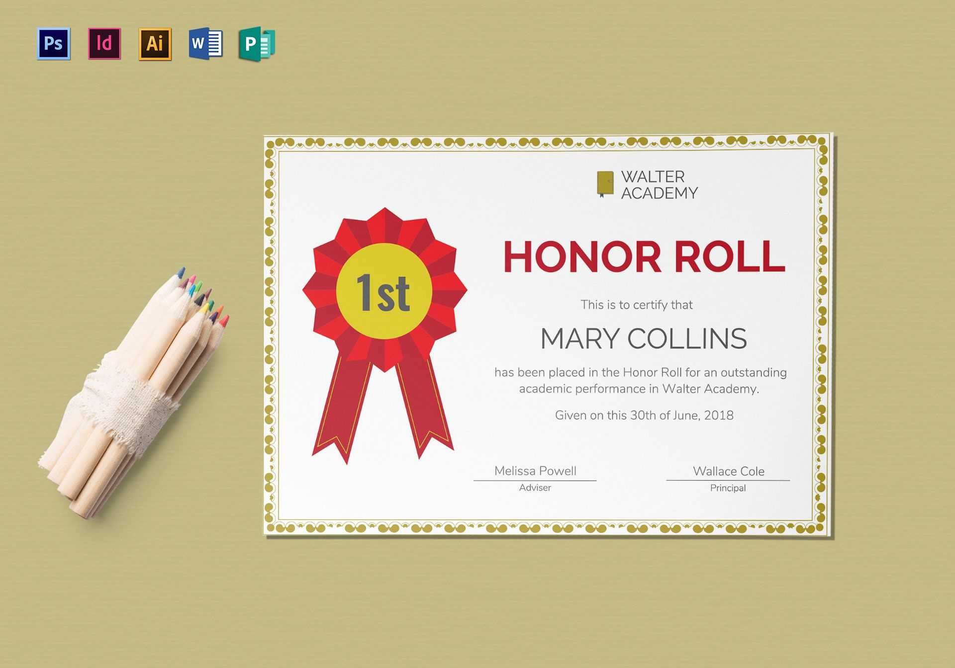 Honor Roll Certificate Template In Honor Roll Certificate Template