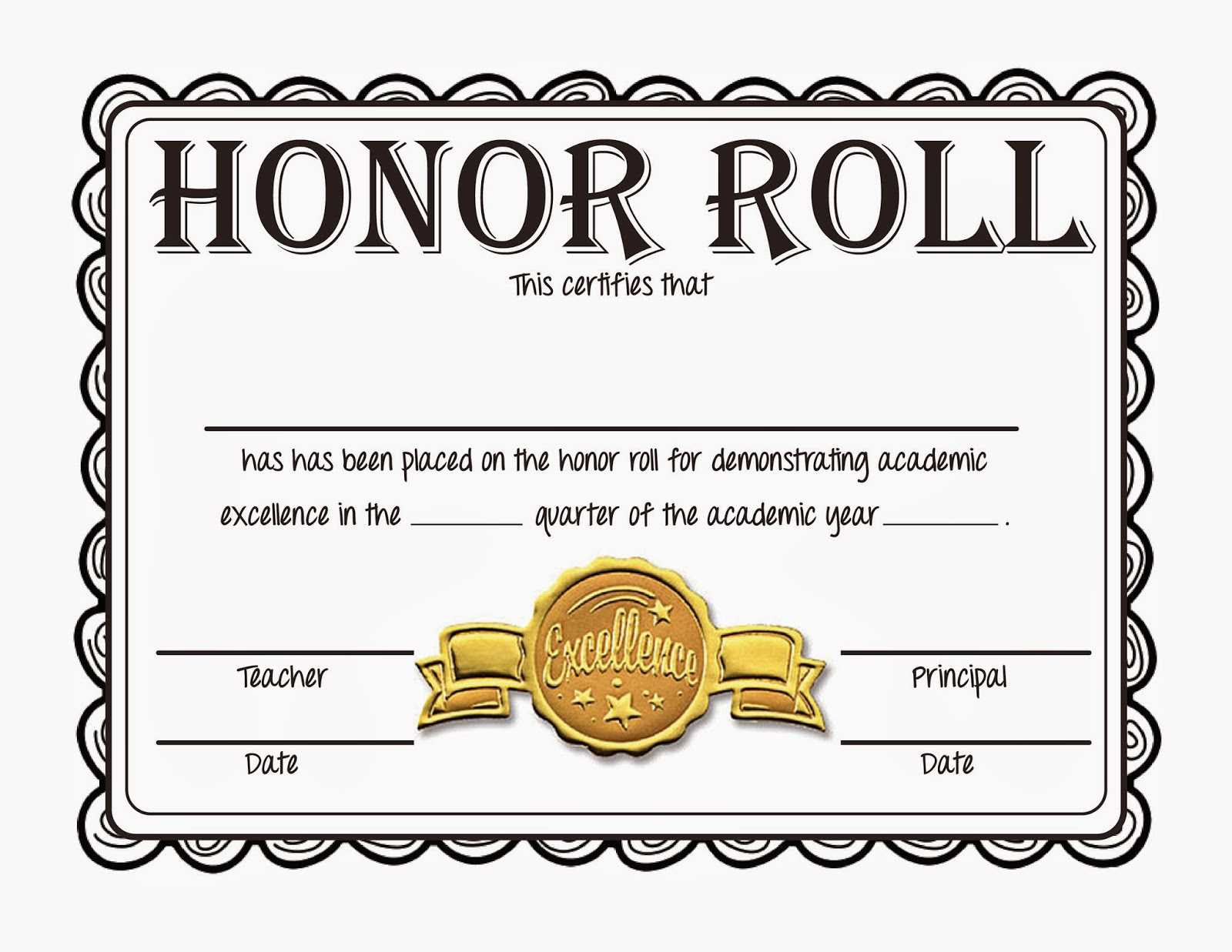 Honor Roll Certificates Template Regarding Honor Roll Certificate Template